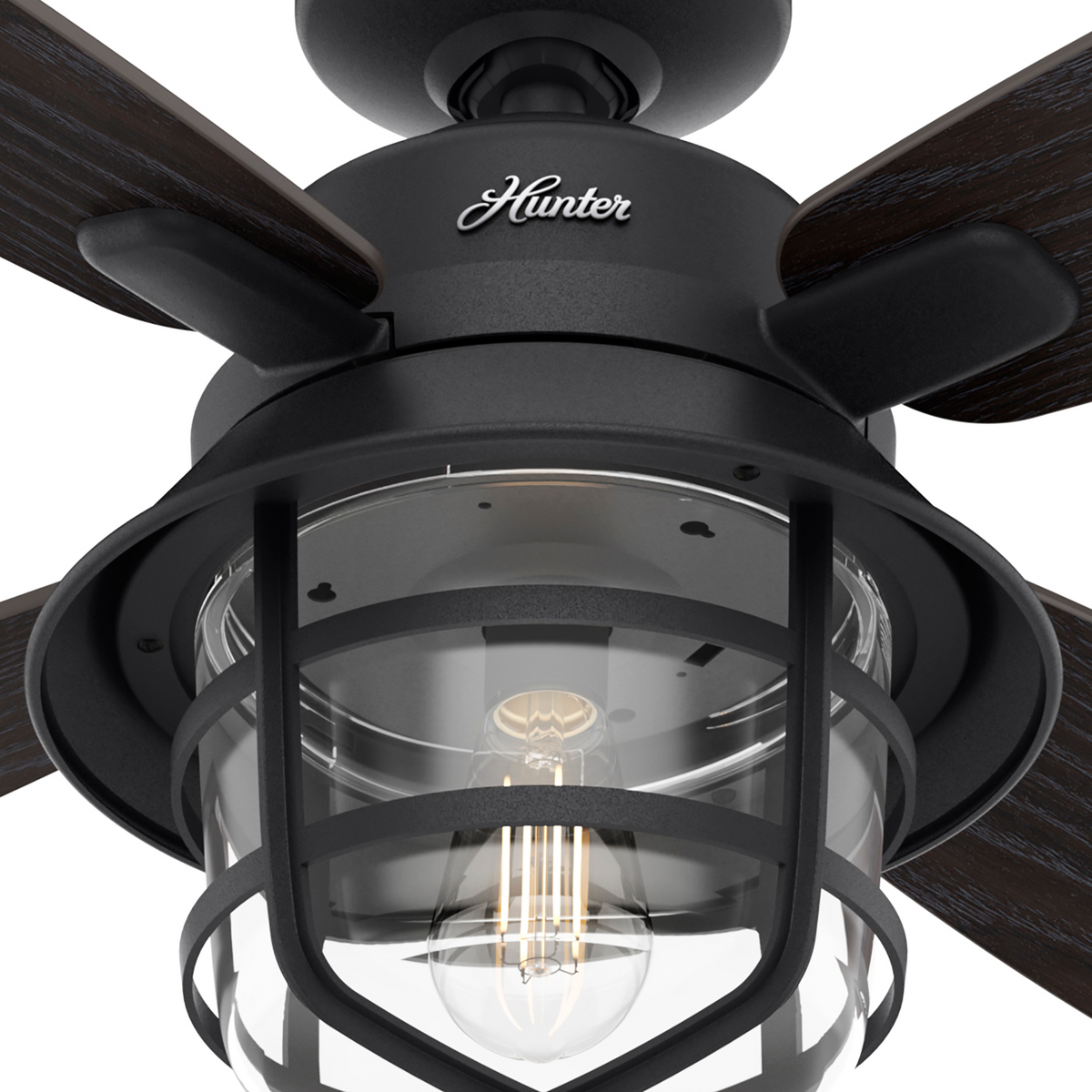 52 inch Port Royale Natural Black Iron Damp Rated Ceiling Fan with LED Light Kit and Handheld Remote