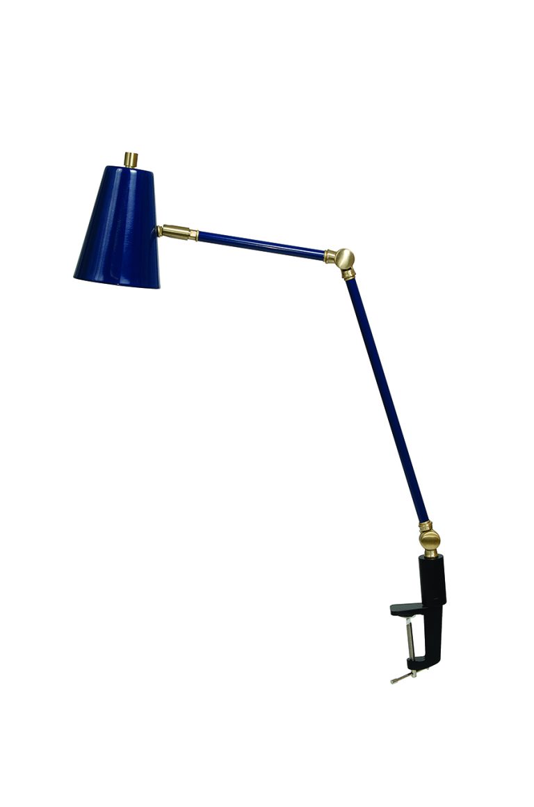 18.5-inch Aria Navy Blue Satin Brass Clip-on Task Lamp