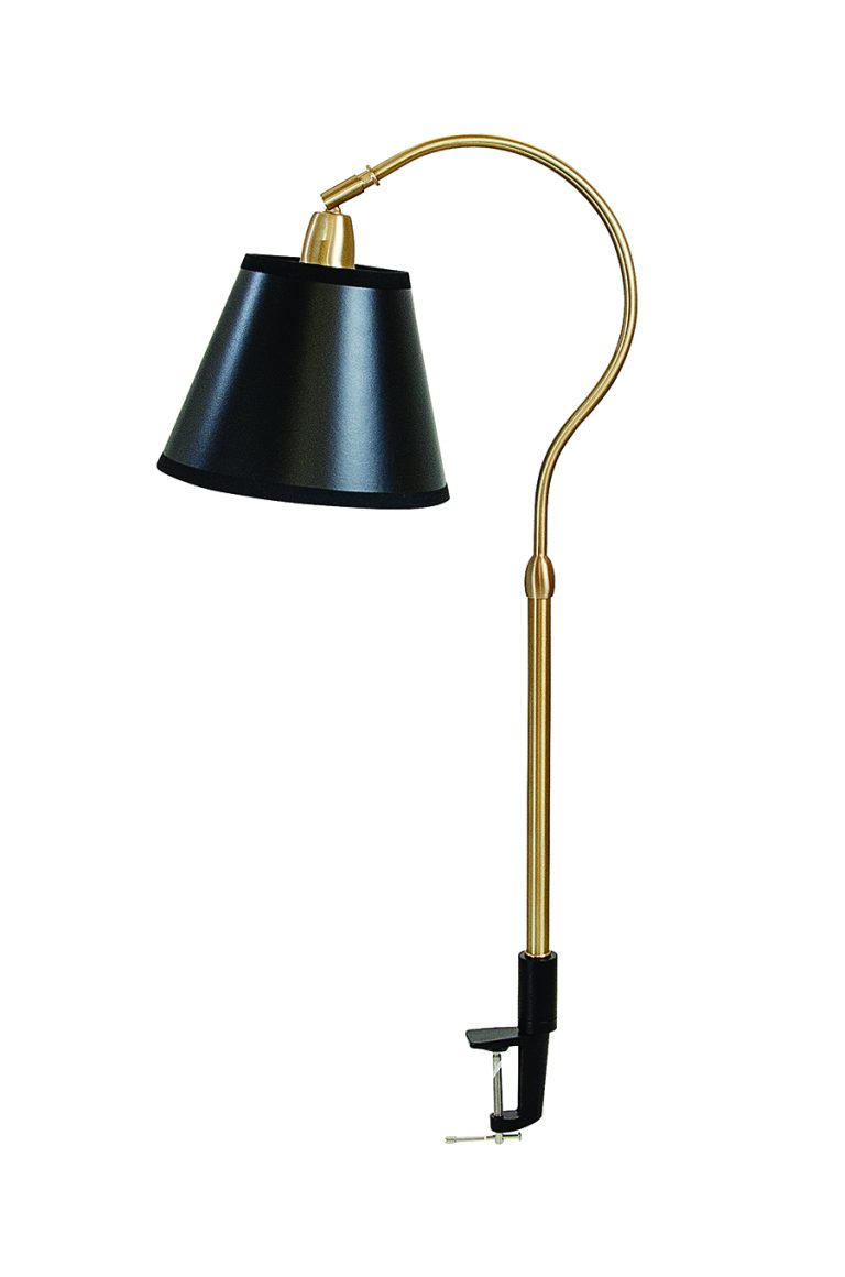 16.75-inch Aria Weathered Brass Clip-on Task Lamp Black Shade