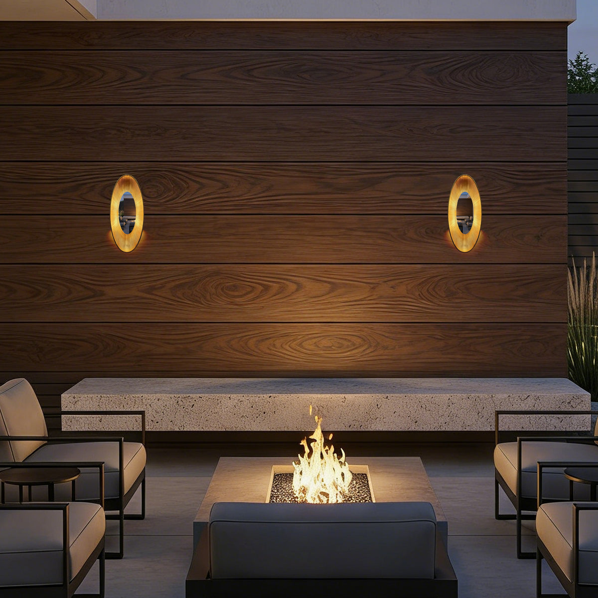 22-Inch Painted Antique Brass Oval Outdoor LED Wall Sconce