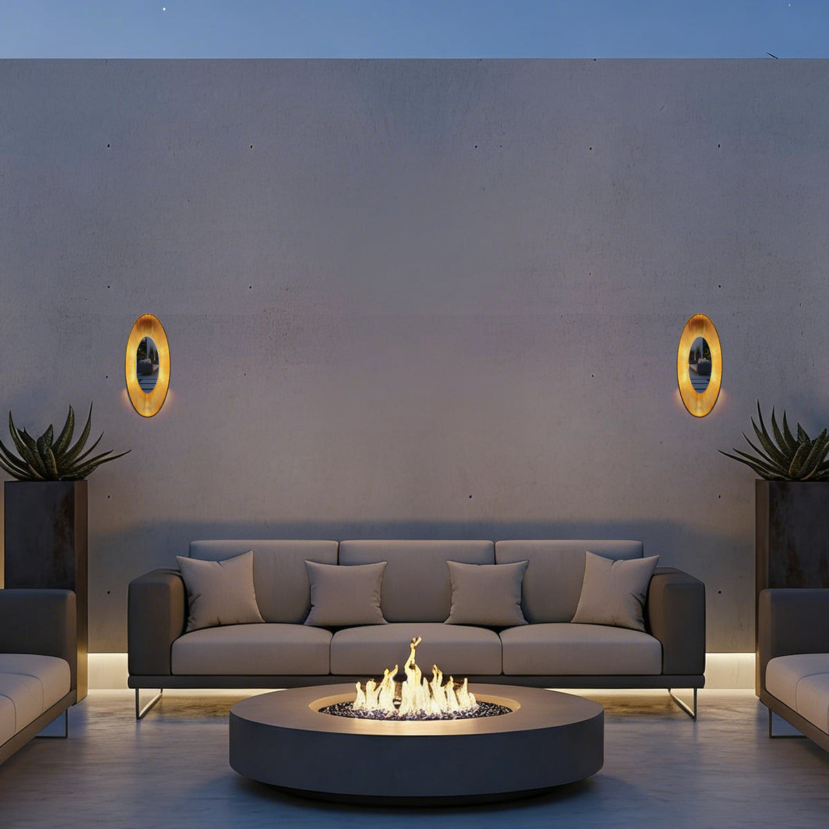 22-Inch Painted Antique Brass Oval Outdoor LED Wall Sconce