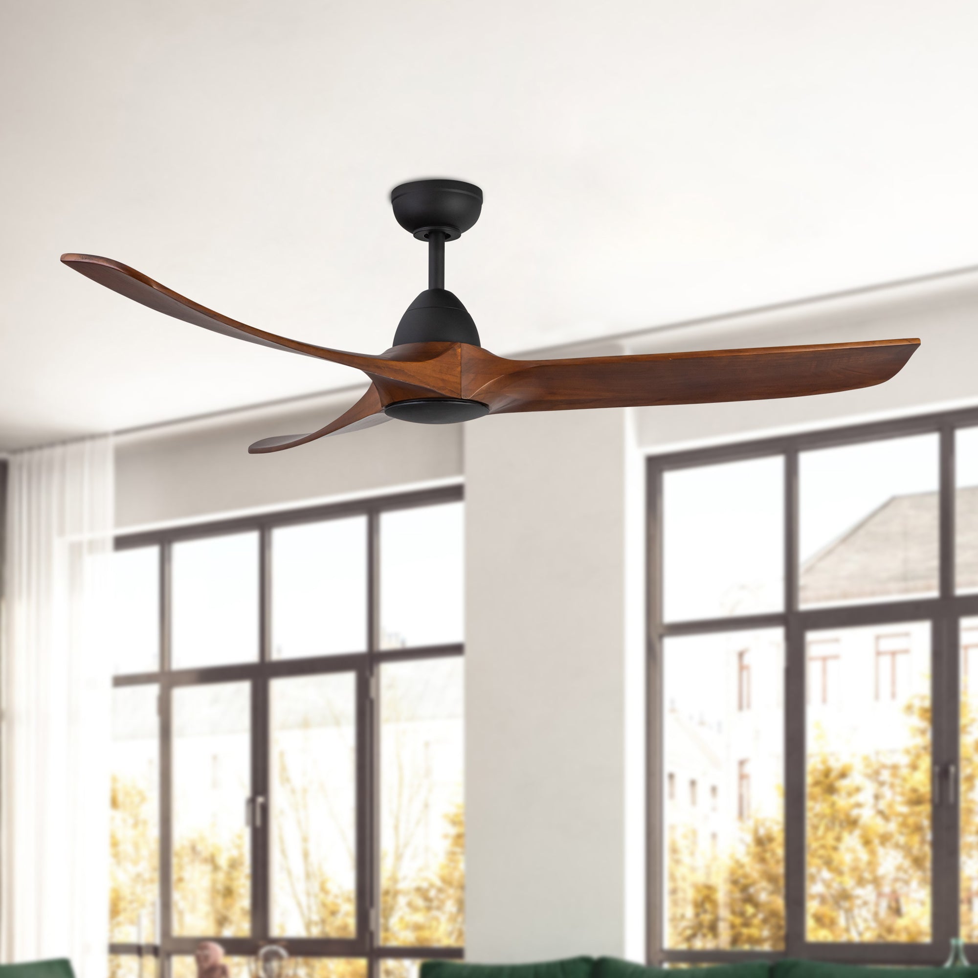 Baylor 60-in Matte Black and Dark Walnut Reversible DC Ceiling Fan
