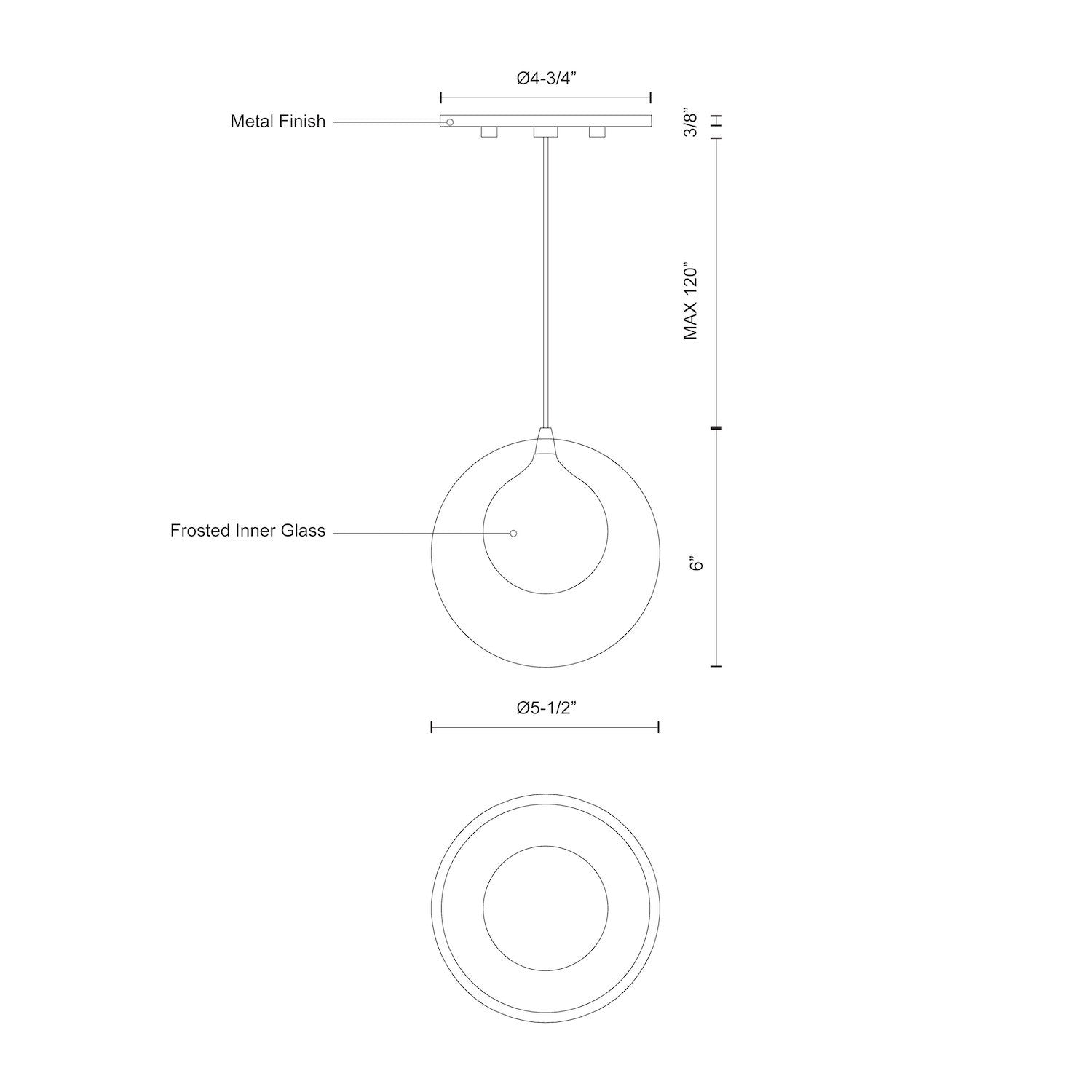 Bolla 6-in Steel Pendant