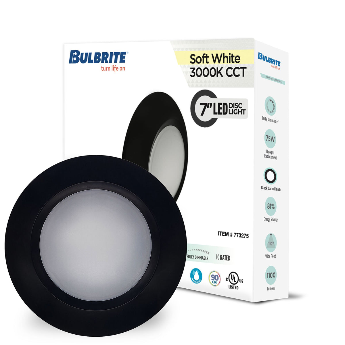 7-inch Black 14W Dimmable LED Disc Downlight, 3000K, 1100 Lumens, 4-Pack
