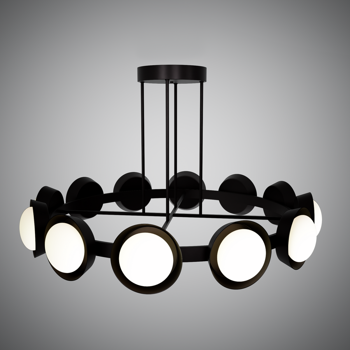 50-inch 12-light Matte Black Dimmable Chandelier with White Opal Glass