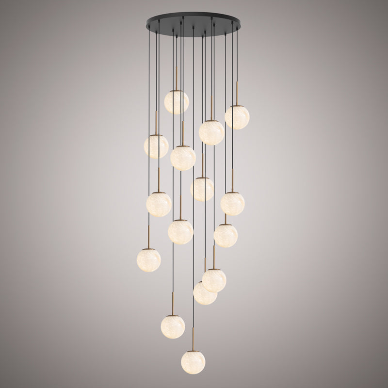 15 Lights Pearl 15-Light Chandelier Aged Brass/Matte Black Dimmable 900W