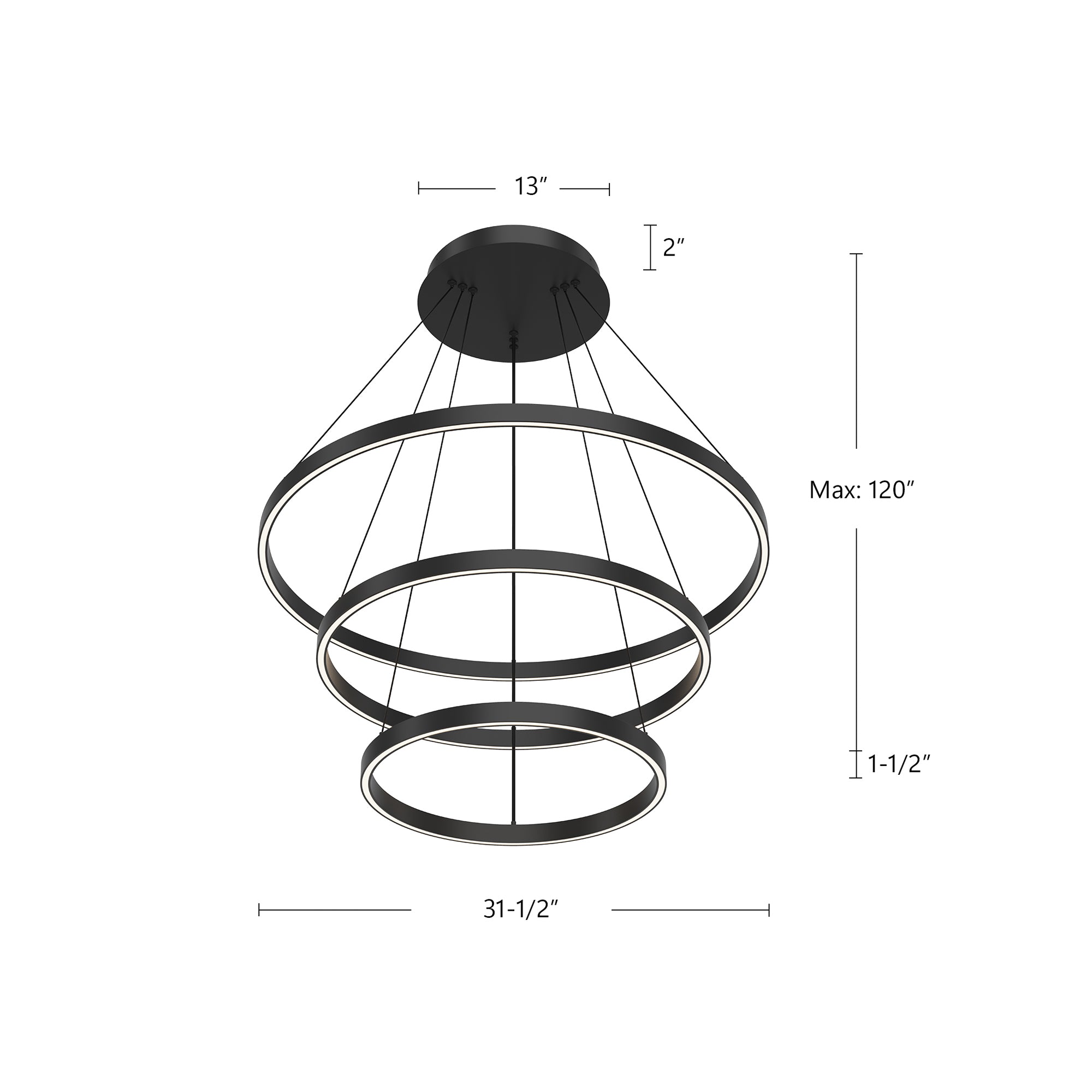 Cerchio 32-in 3 Tier Dimmable Aluminum Chandelier