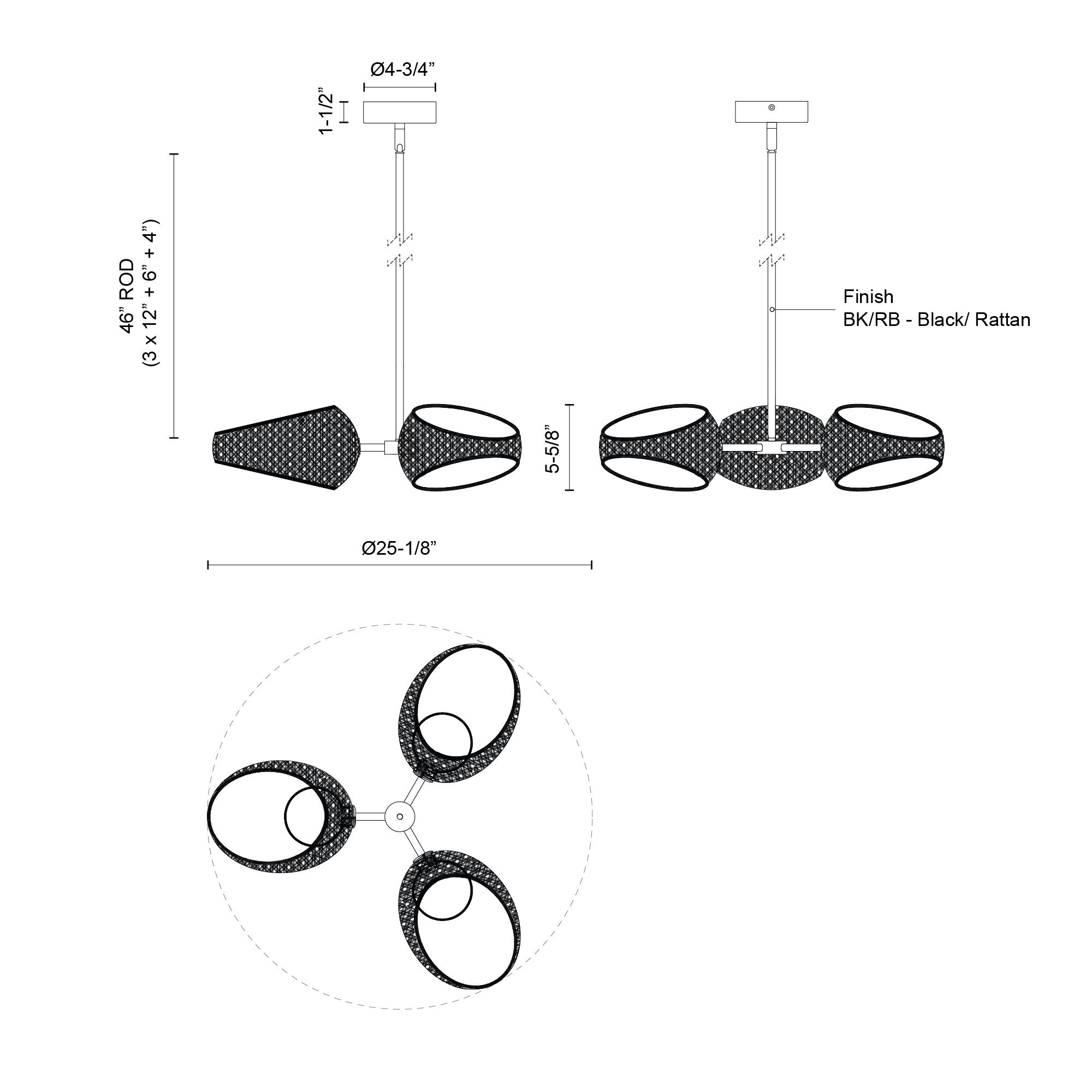 Lanai 3 Head Steel Chandelier