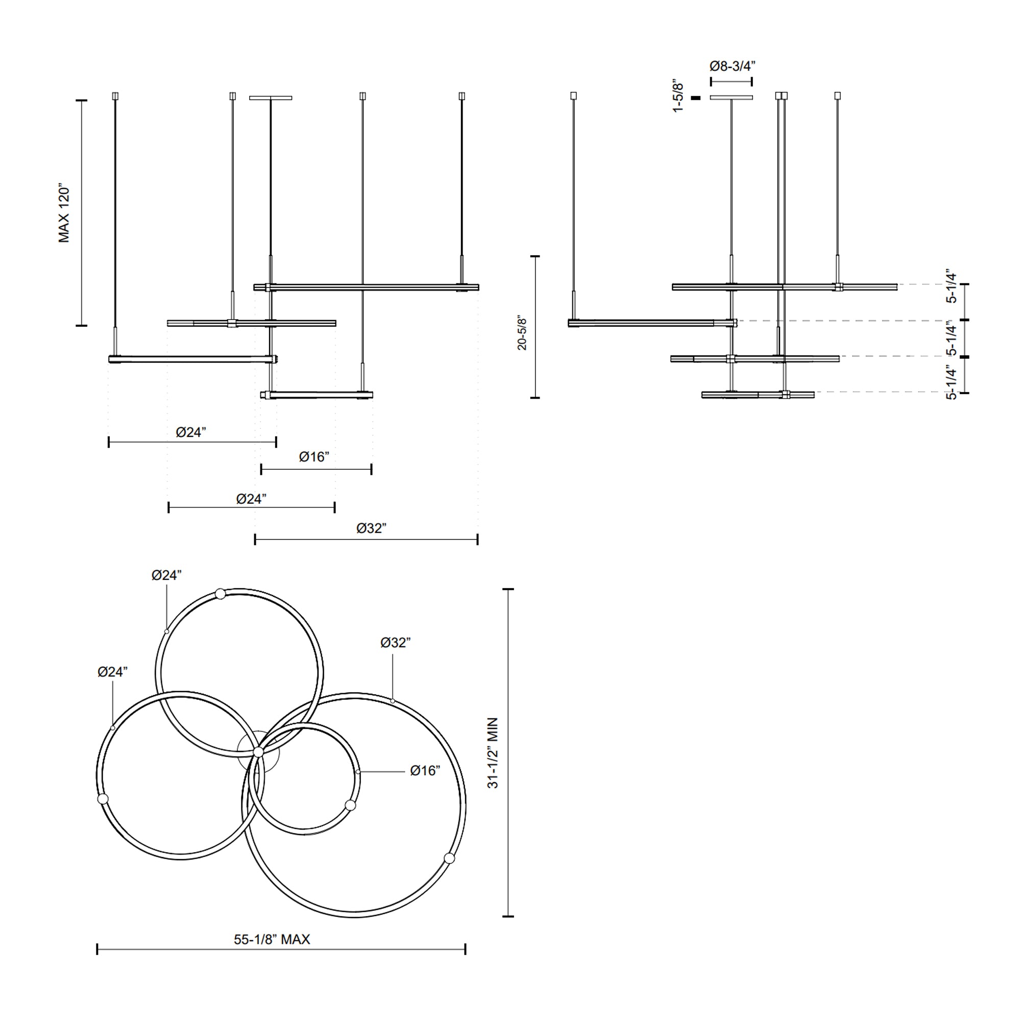 Bruni 55-in Aluminum Chandelier