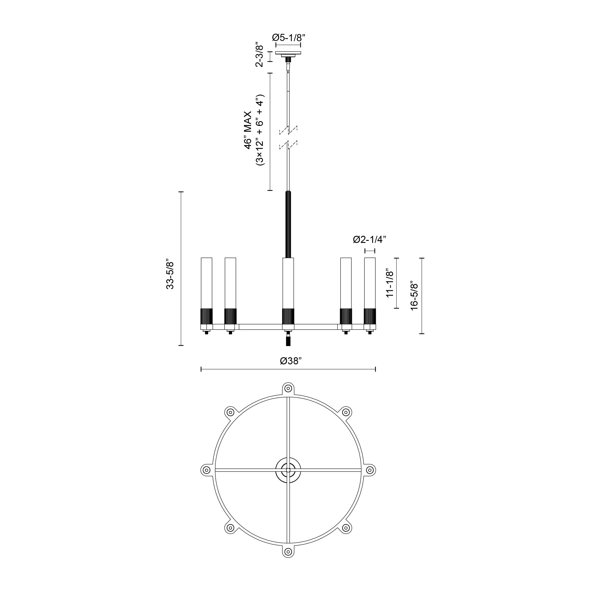 Rue 38-in Steel Chandelier