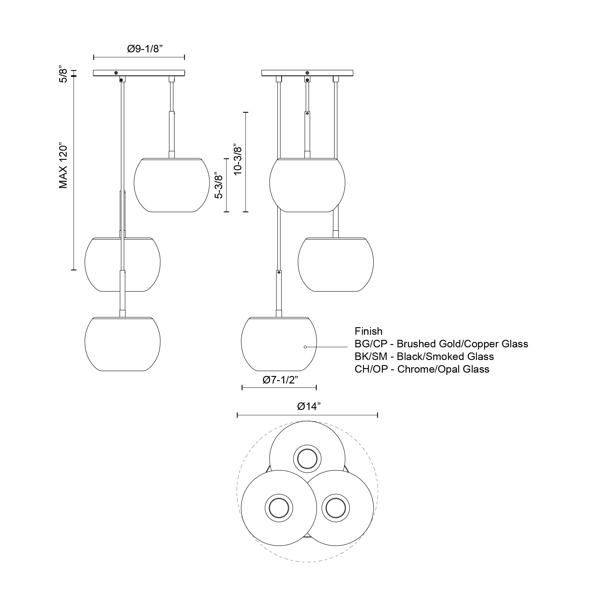Samar 14-in Steel Chandelier