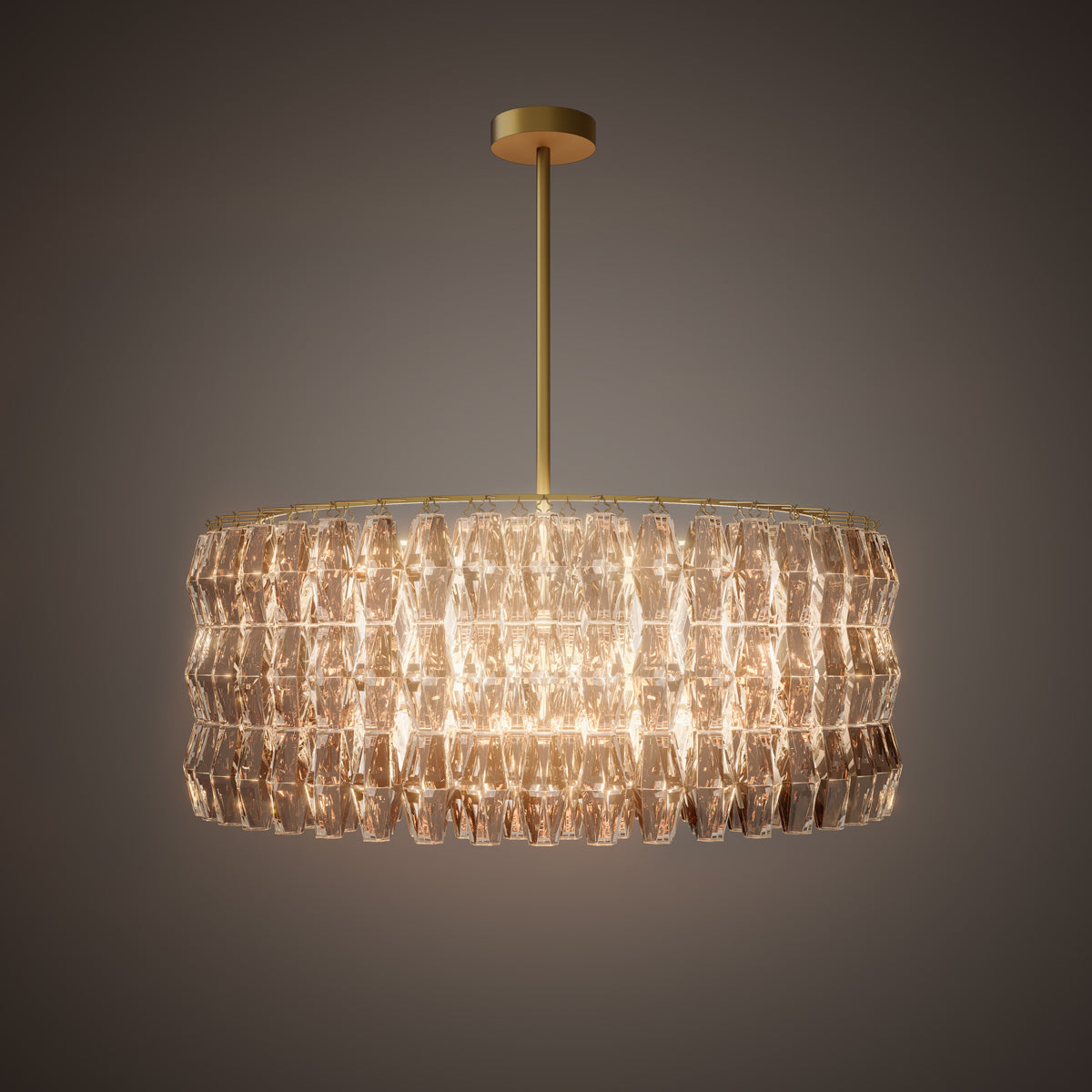Prism 46-inch 34-light Aged Brass Dimmable Round Chandelier with Amber Glass