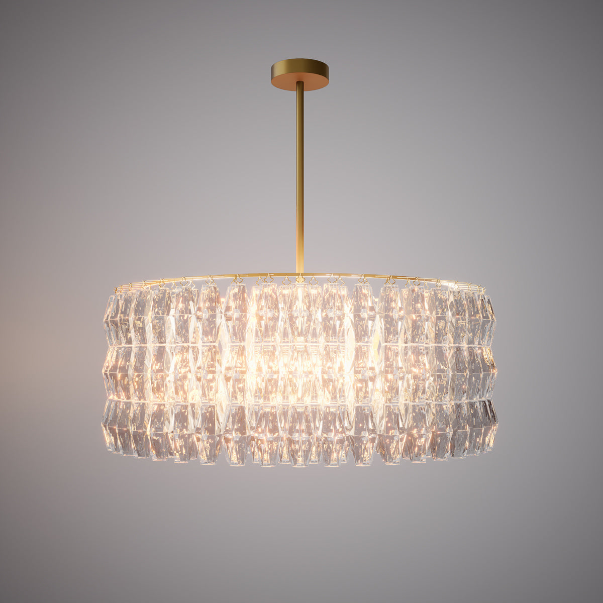 Prism 46-inch 34-light Aged Brass Dimmable Round Chandelier with Clear Glass