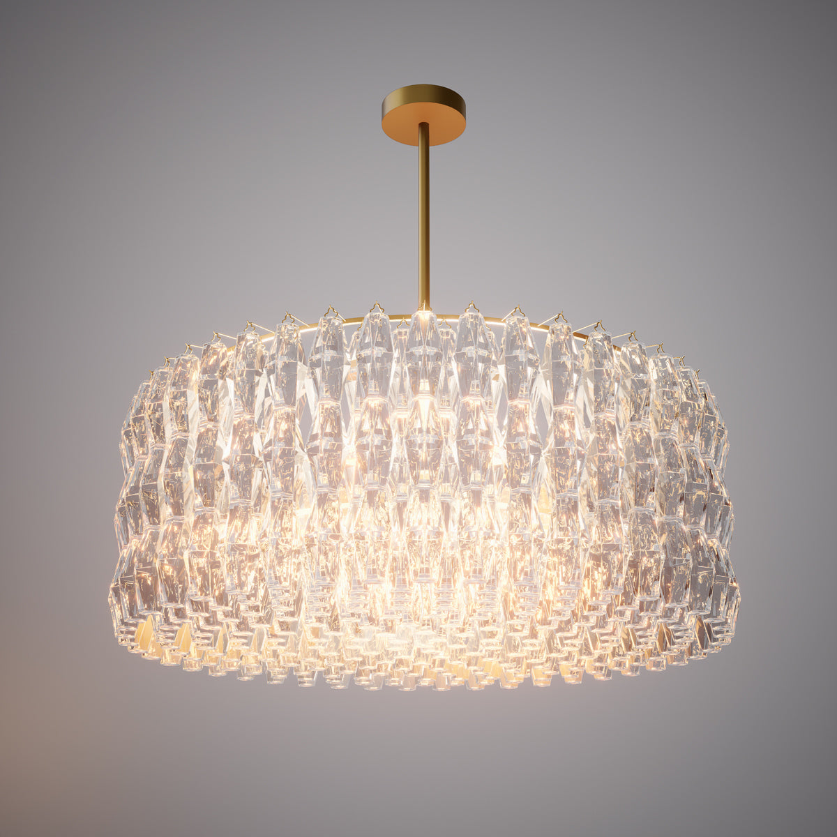 Prism 46-inch 34-light Aged Brass Dimmable Round Chandelier with Clear Glass