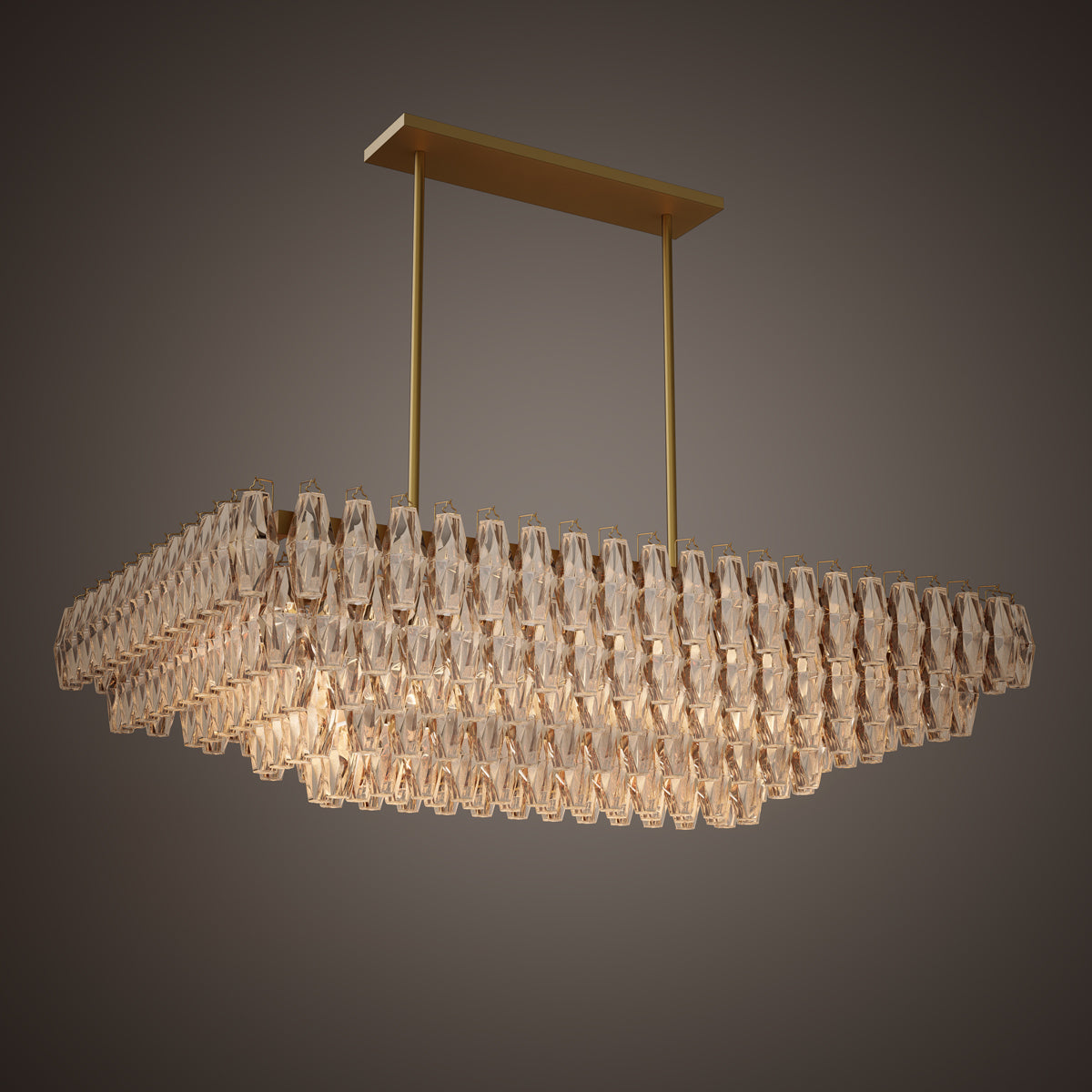 Prism 54-inch 19-light Aged Brass Dimmable Linear Chandelier with Amber Glass