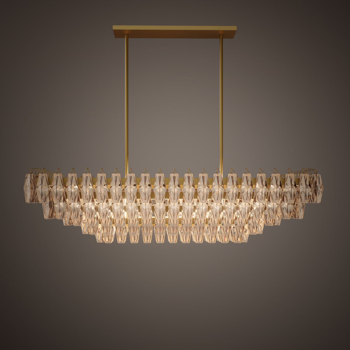 Prism 54-inch 19-light Aged Brass Dimmable Linear Chandelier with Amber Glass