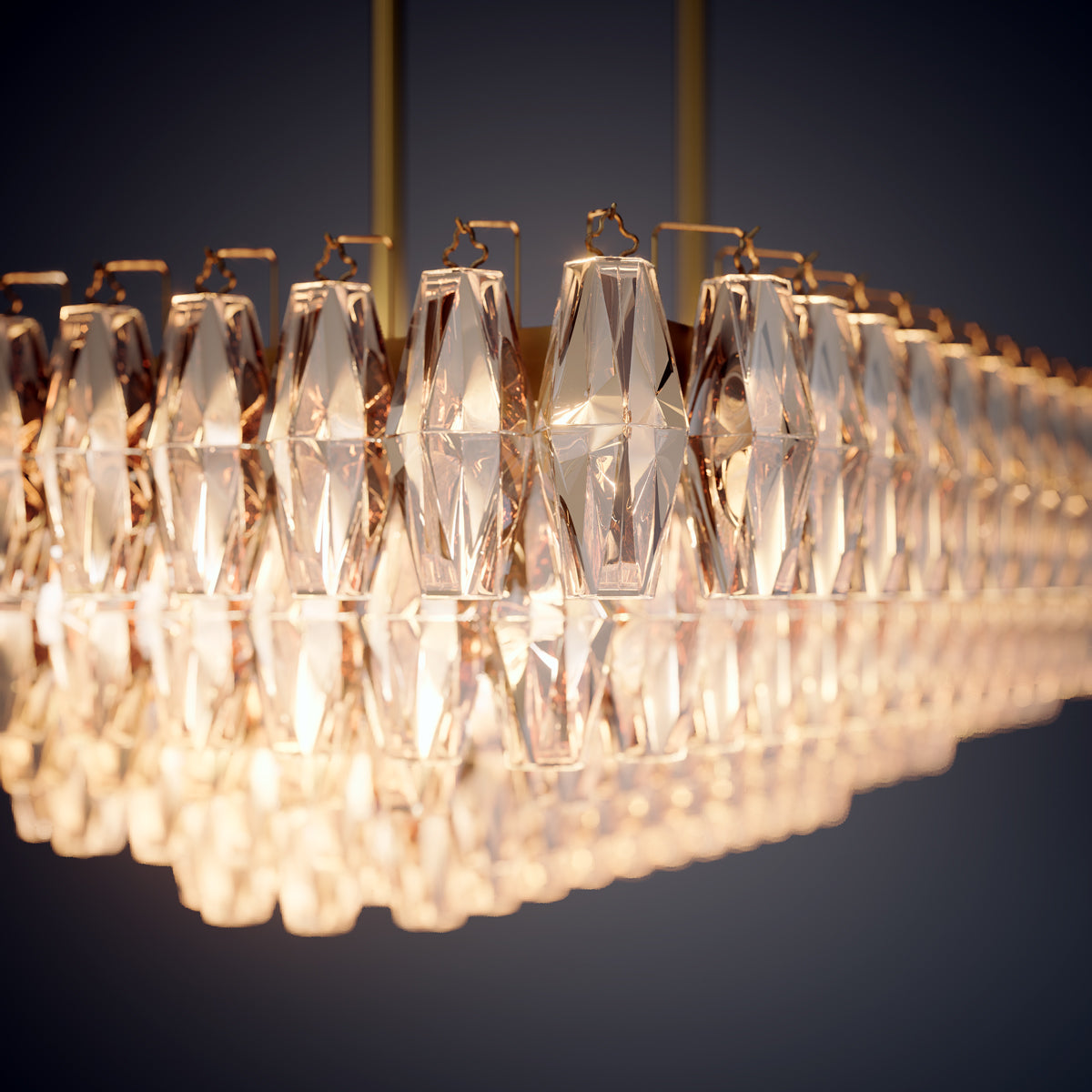 Prism 54-inch 19-light Aged Brass Dimmable Linear Chandelier with Amber Glass