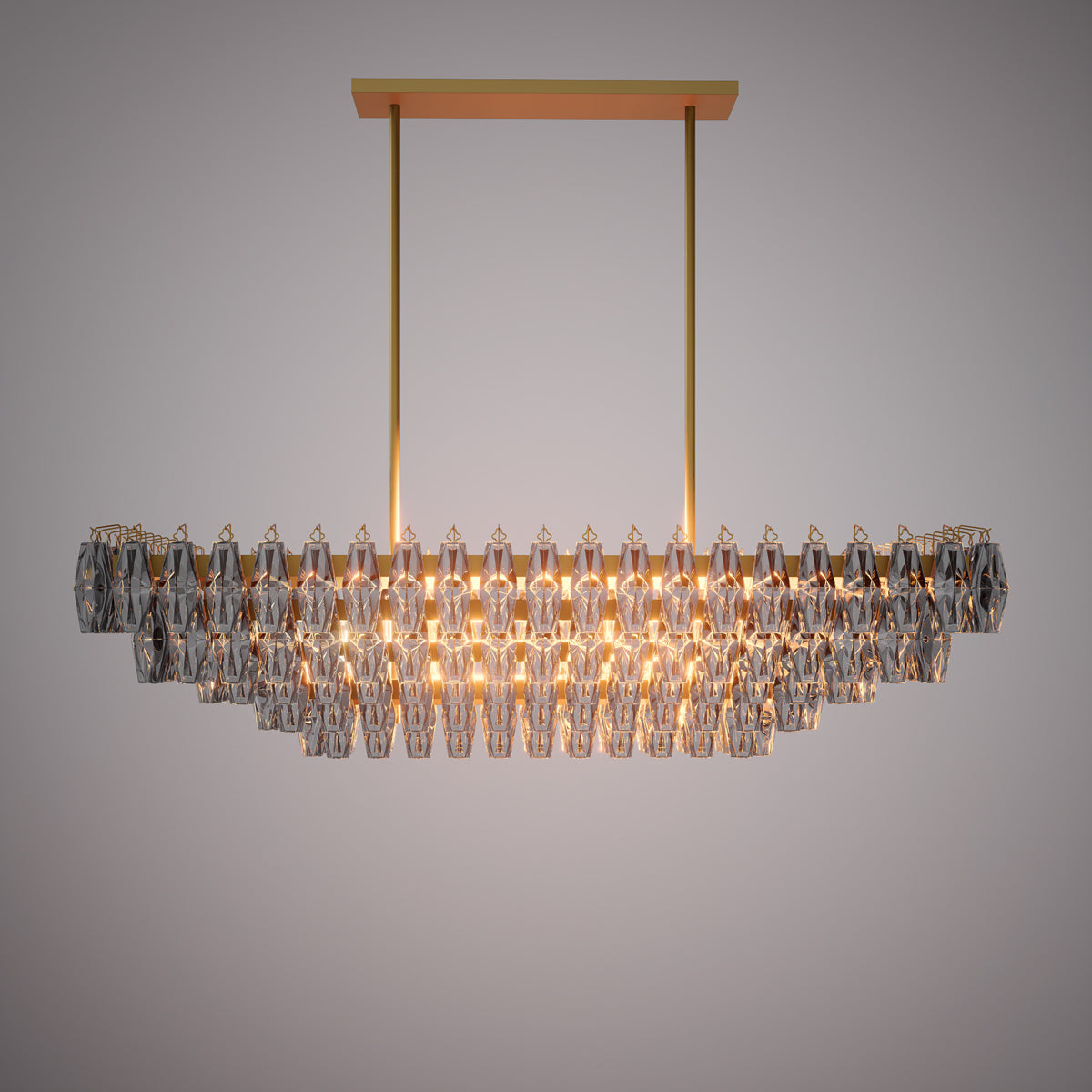 Prism 54-inch 19-light Aged Brass Dimmable Linear Chandelier with Smoke Glass