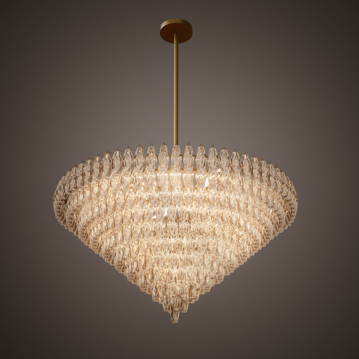 Prism 61-inch 36-light Aged Brass Round Chandelier with Amber Glass