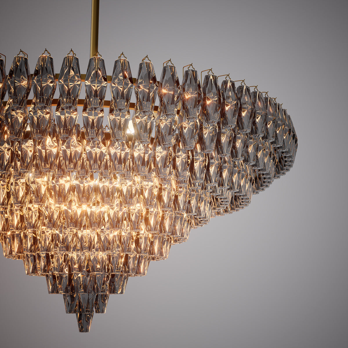 Prism 61-inch 36-light Aged Brass Round Chandelier with Smoke Glass