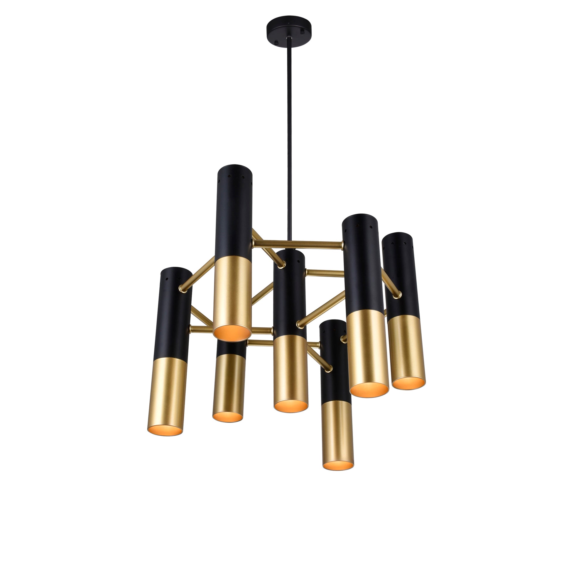 Anem 7 Light Matte Black and Satin Gold Down Chandelier