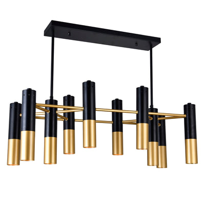 Anem 10 Light Matte Black and Satin Gold Down Chandelier