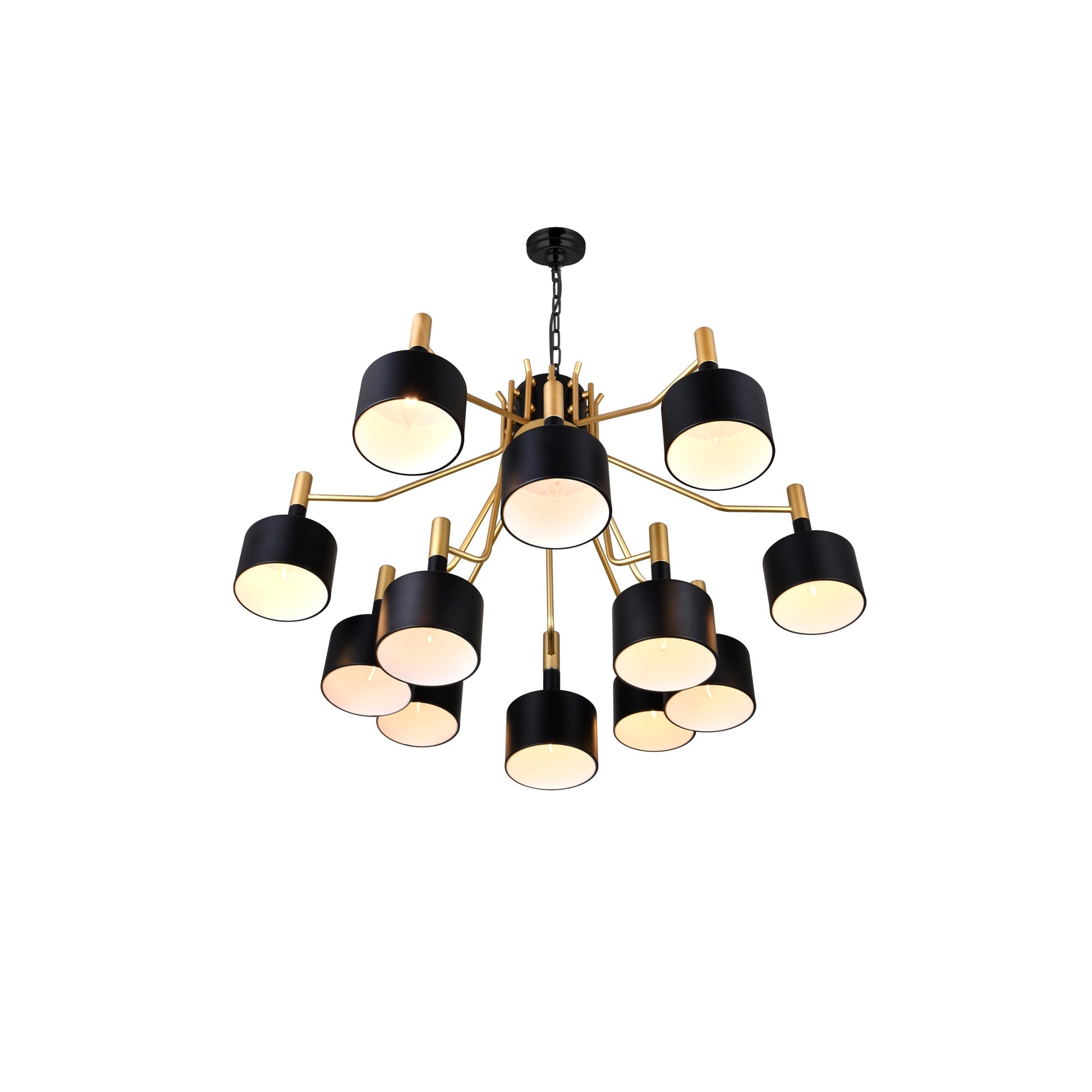 Corna 12 Light Matte Black and Satin Gold Down Chandelier