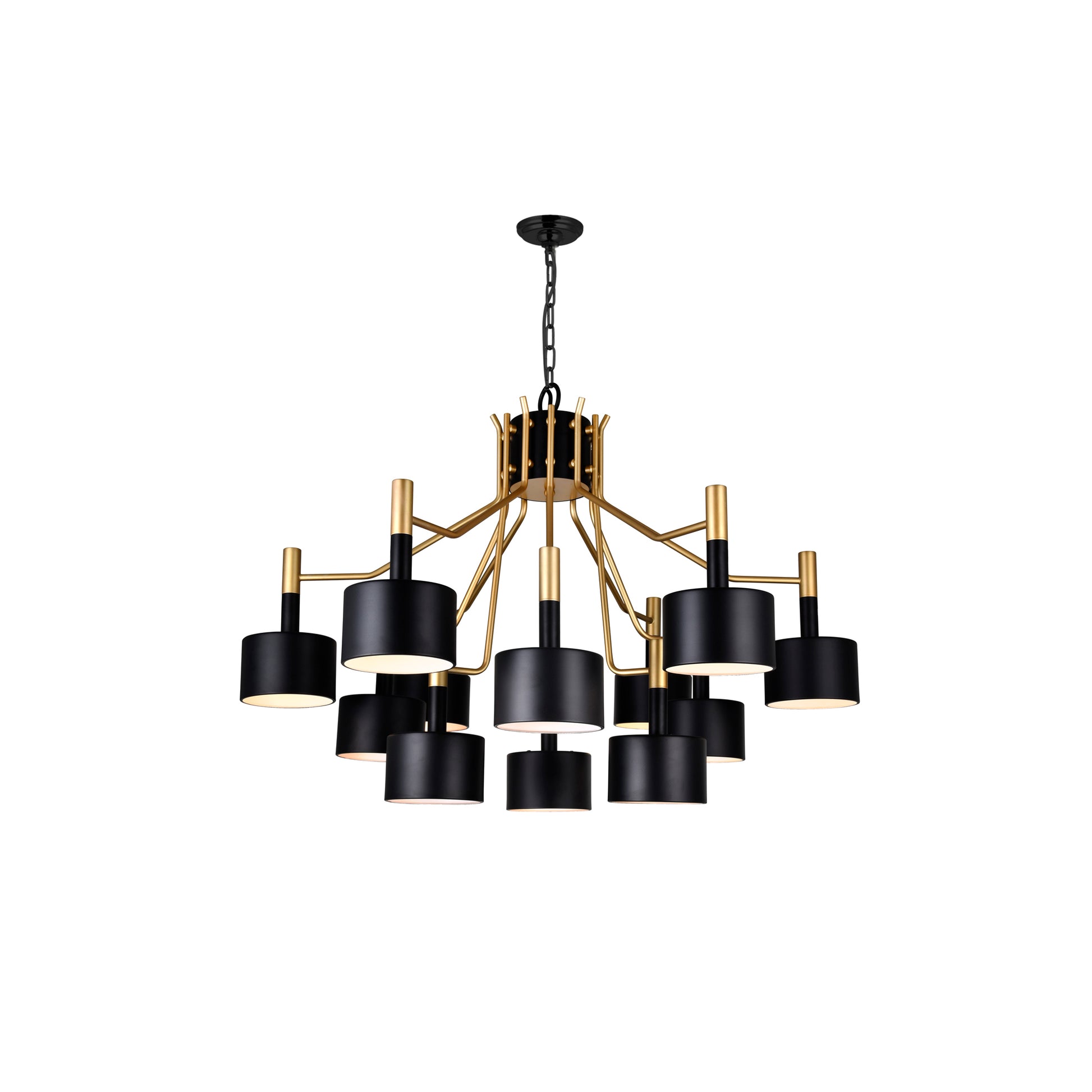 Corna 12 Light Matte Black and Satin Gold Down Chandelier