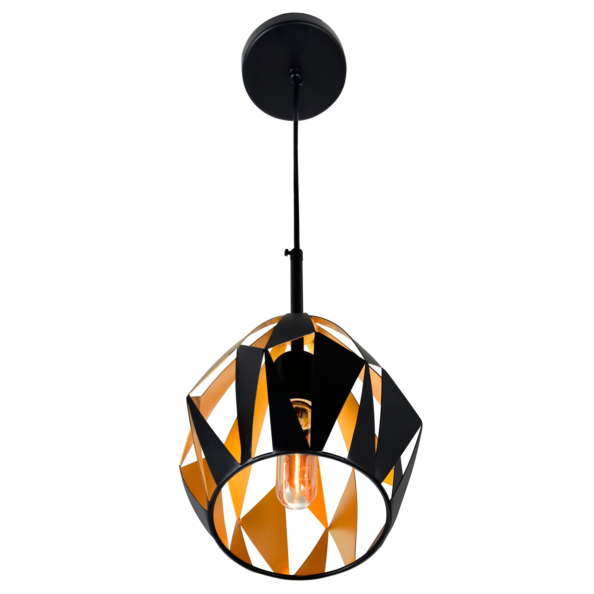 Oxide 1 Light 8in Black Mini Pendant with Copper Down Design