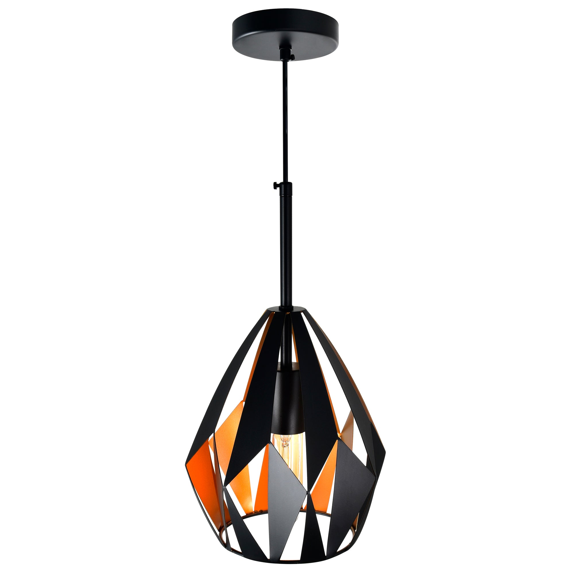 Oxide 1 Light 8in Black Mini Pendant with Copper Down Design