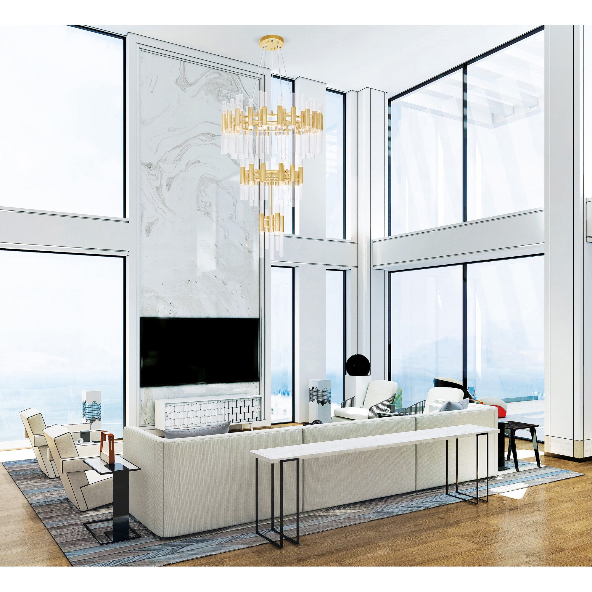 Orgue 123 Light Gold Chandelier with Satin Gold Finish