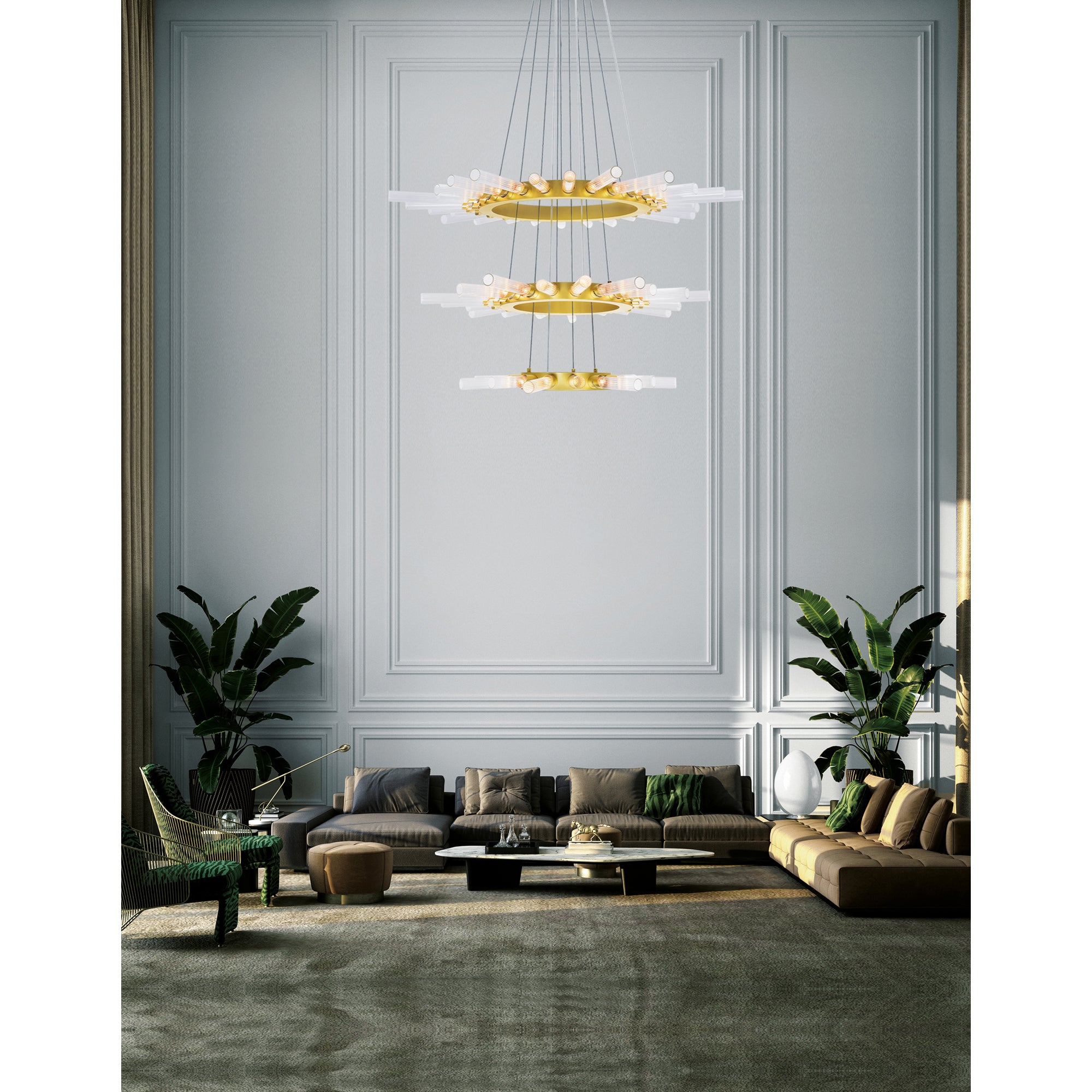 Collar 63 Light Satin Gold Chandelier