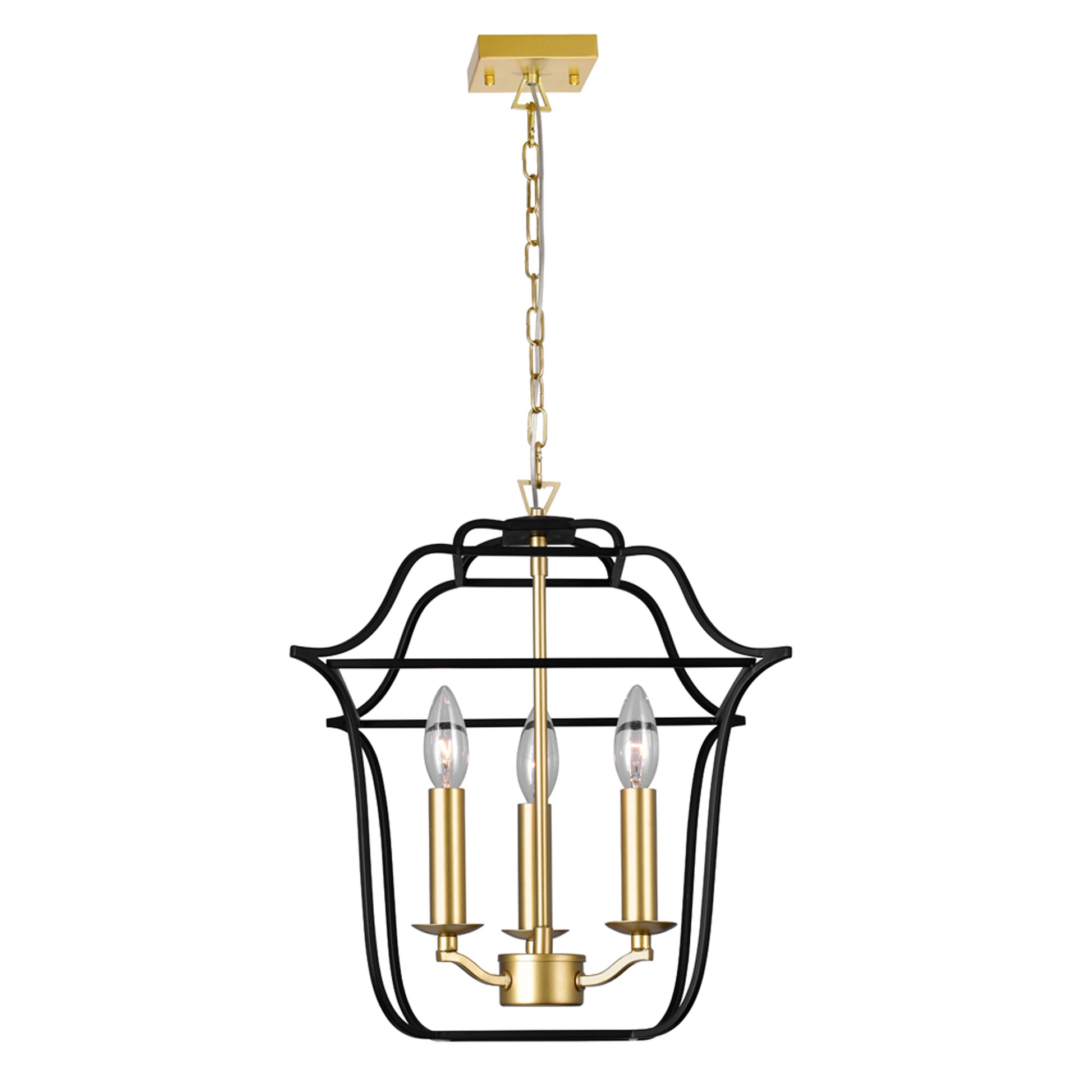 Tudor 3 Light 12in Black Pendant Light Satin Gold and Black