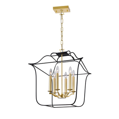 Tudor 6 Light 20in Black Chandelier Satin Gold and Black Finish