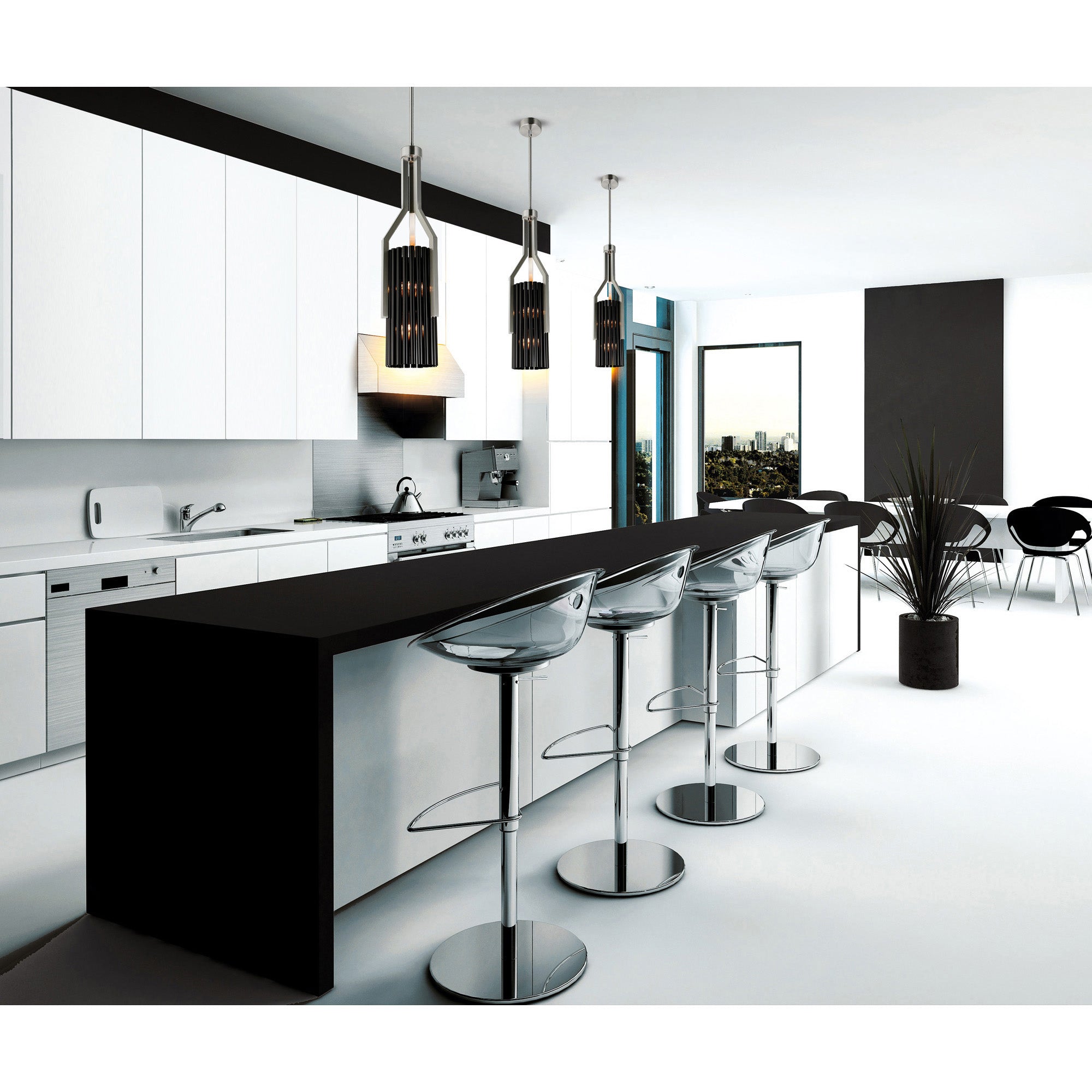 Fermont 6 Light Black Mini Pendant Satin Nickel and Pearl Black