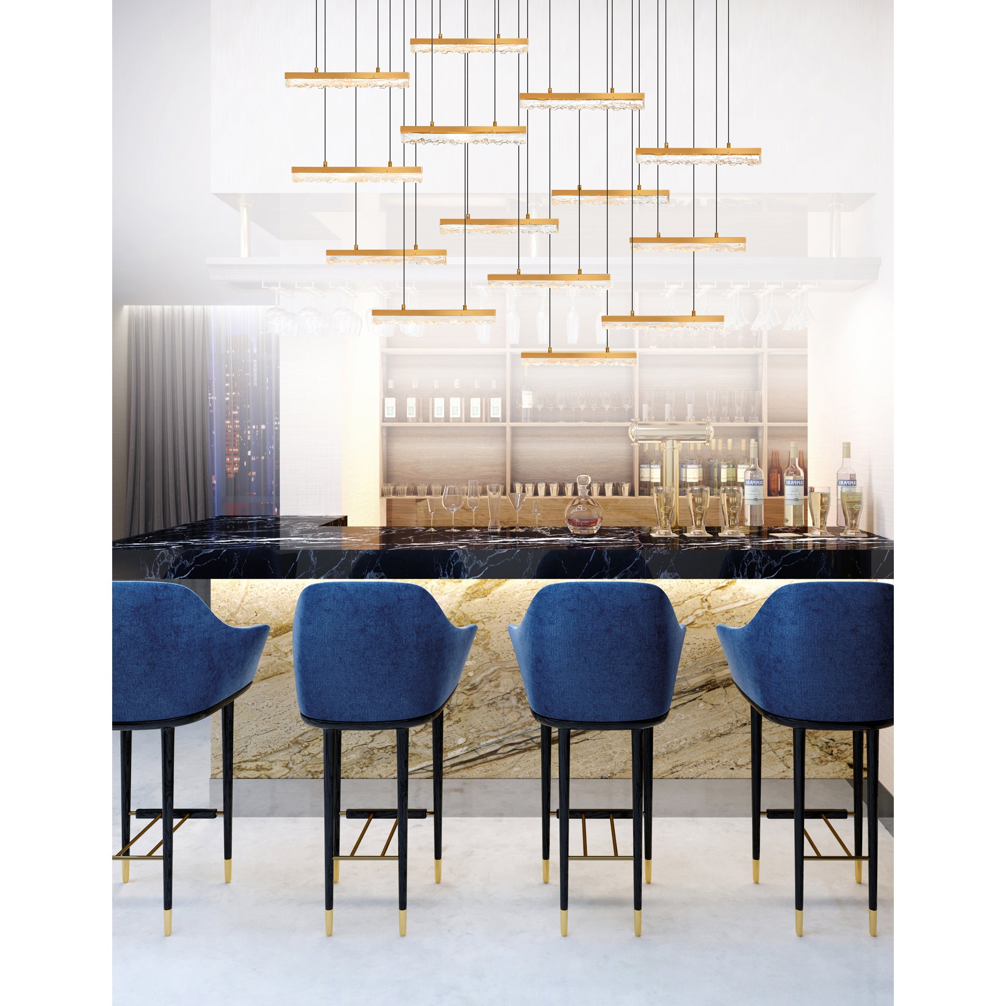 Stagger Chandeliers Brass Integrated LED 60in