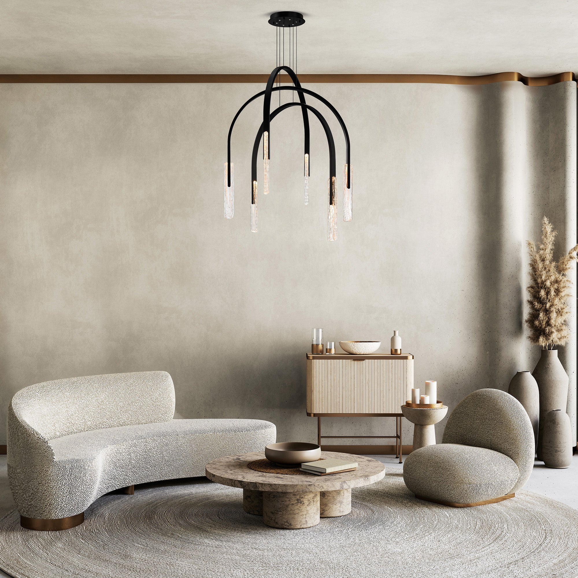 Curva Chandeliers 38in Black Glass LED