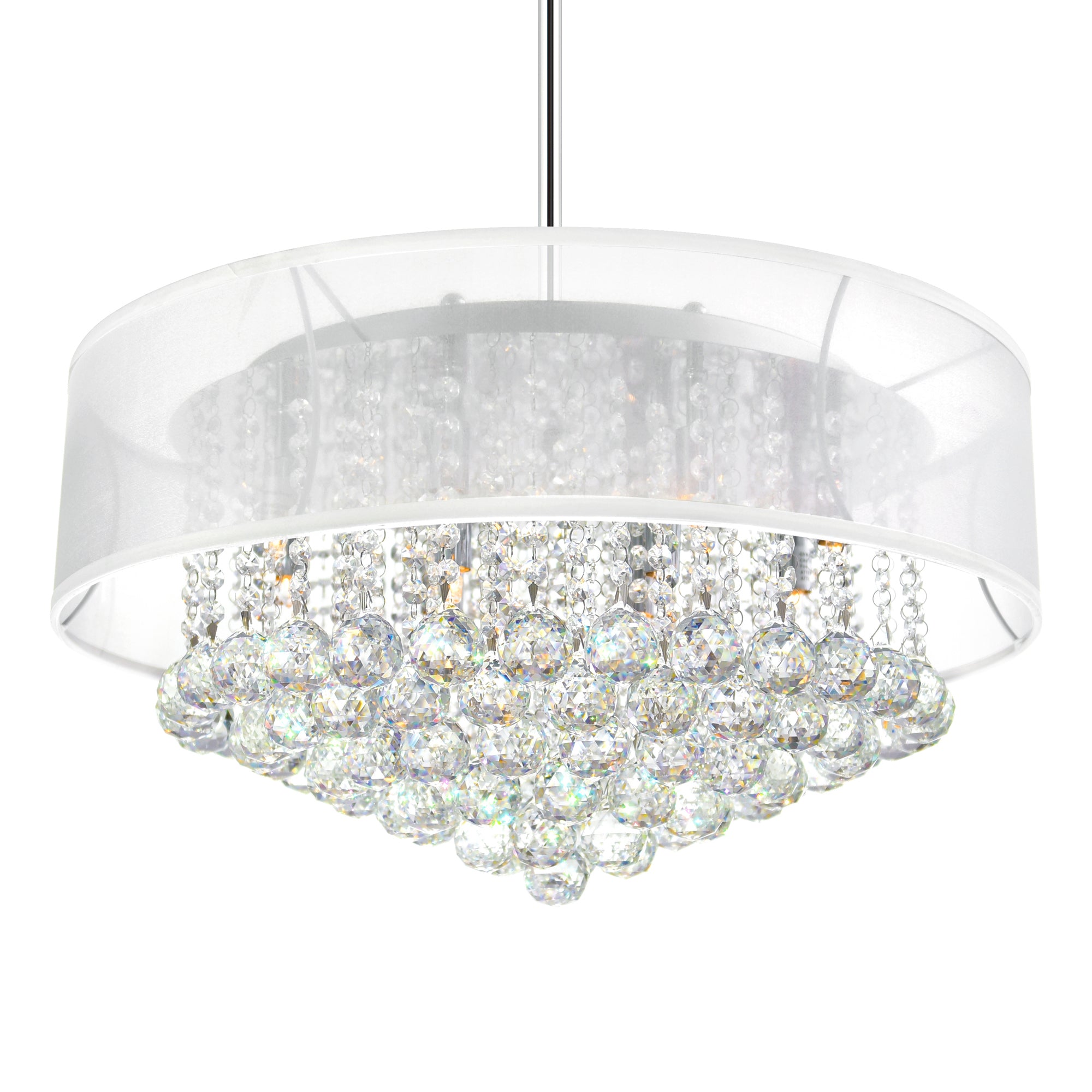 Radiant 12 Light 24 Inch Chrome Chandelier with White Drum Shade