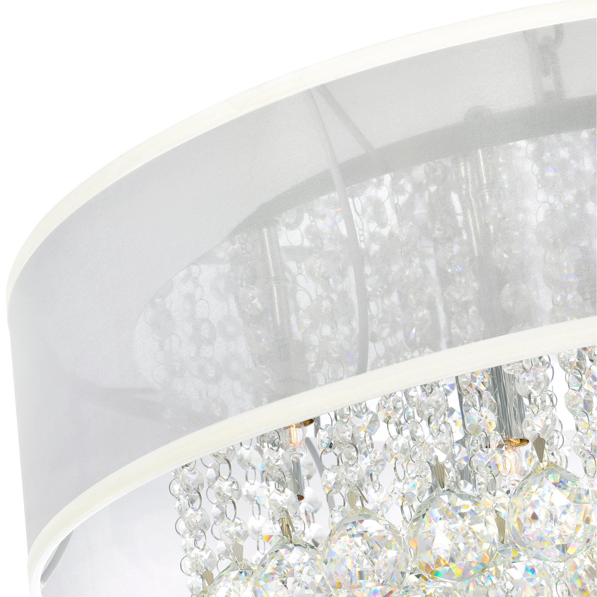 Radiant 12 Light 24 Inch Chrome Chandelier with White Drum Shade