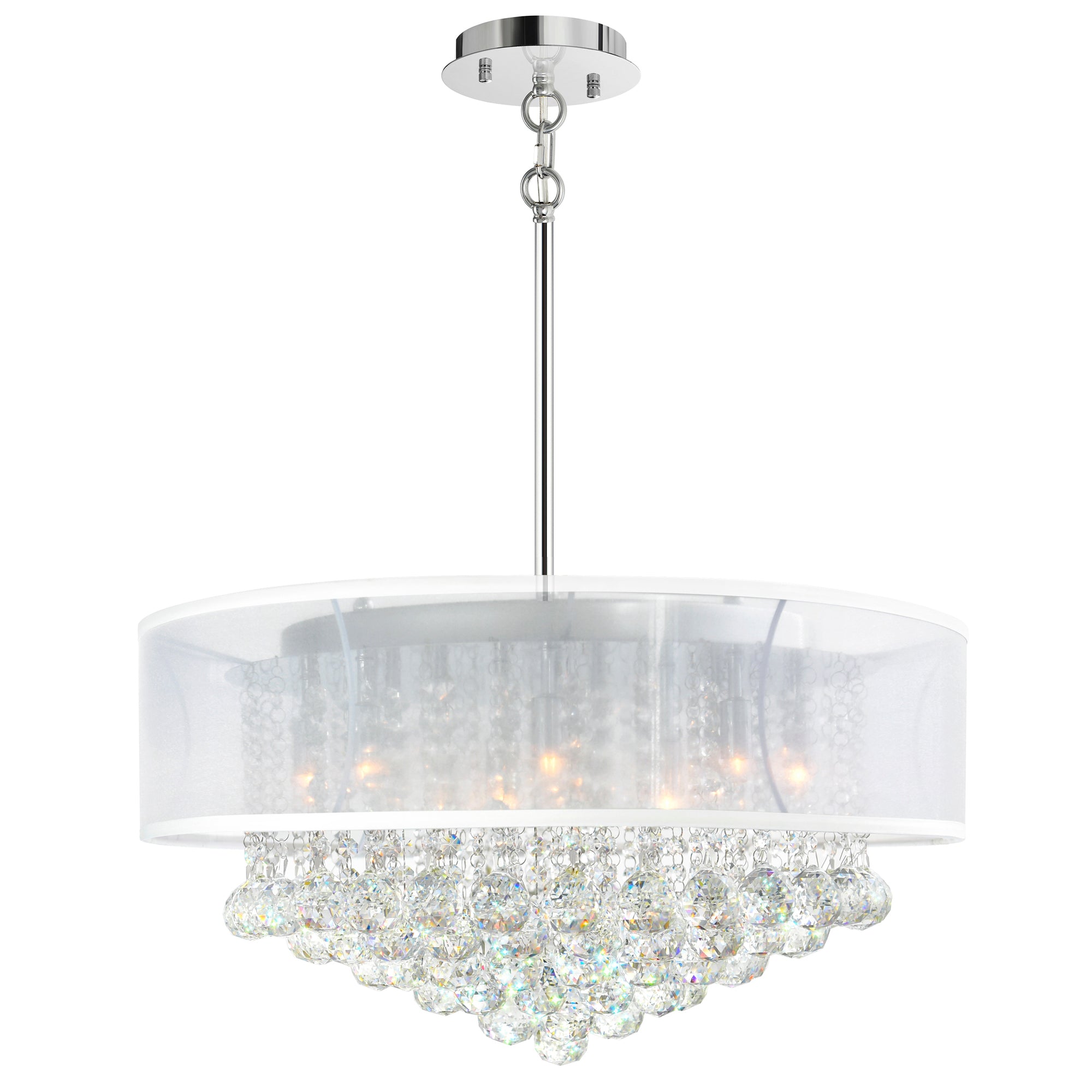 Radiant 12 Light 24 Inch Chrome Chandelier with White Drum Shade