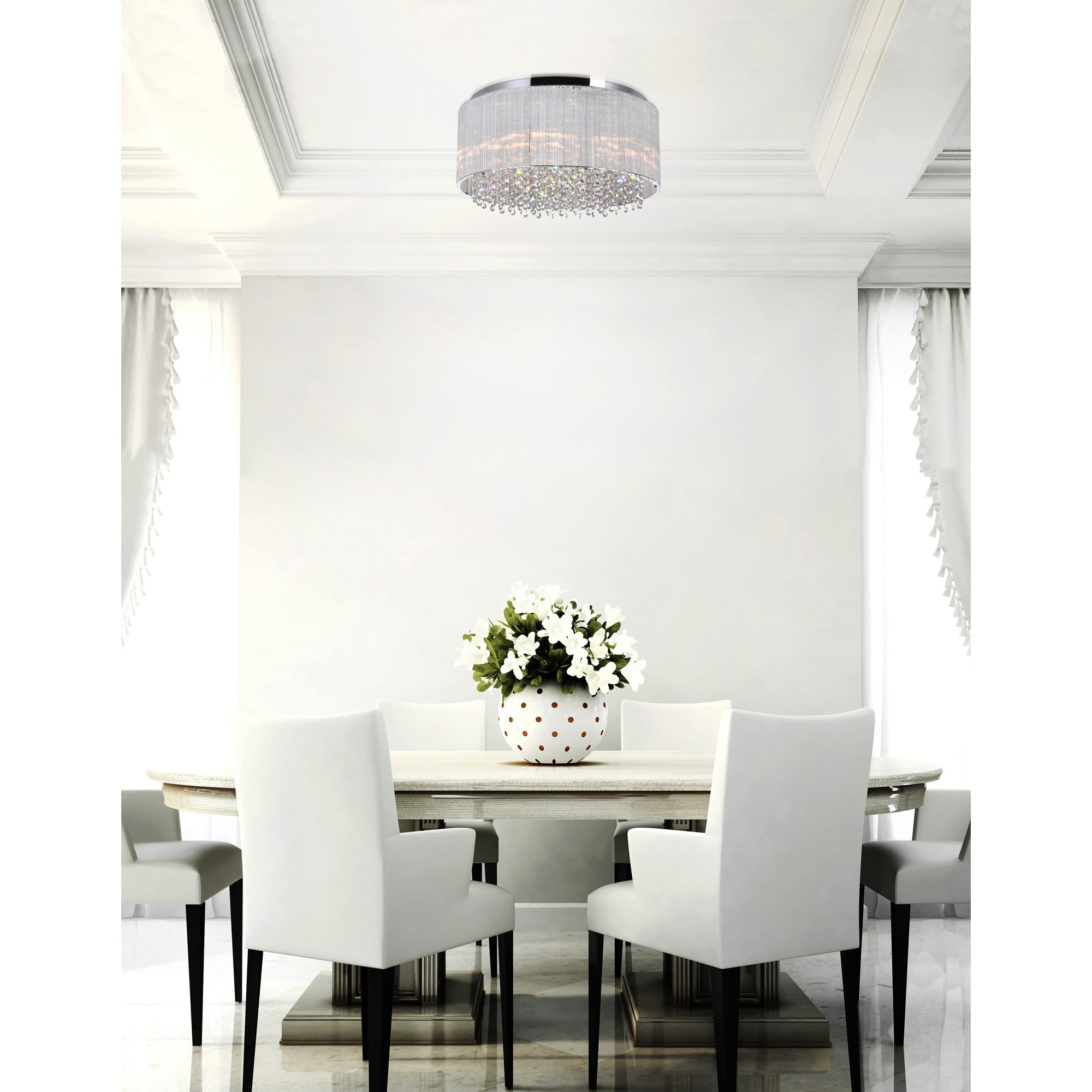 Spring Morning 6 Light Chrome Flush Mount Drum Shade