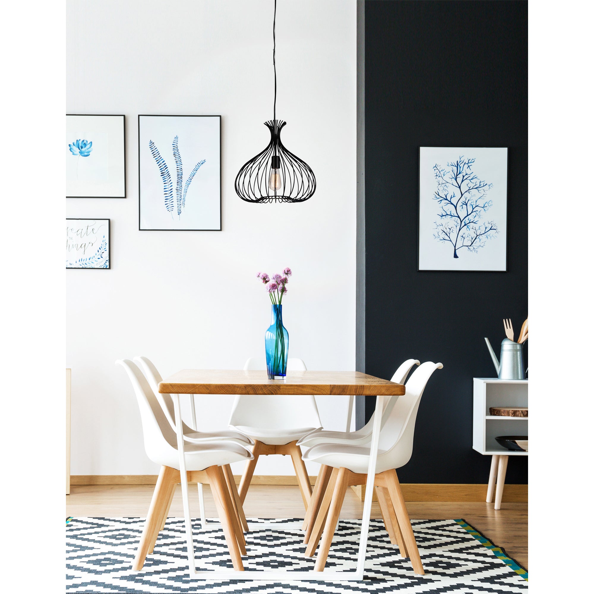 Darleen 1 Light 16in Black Pendant Light