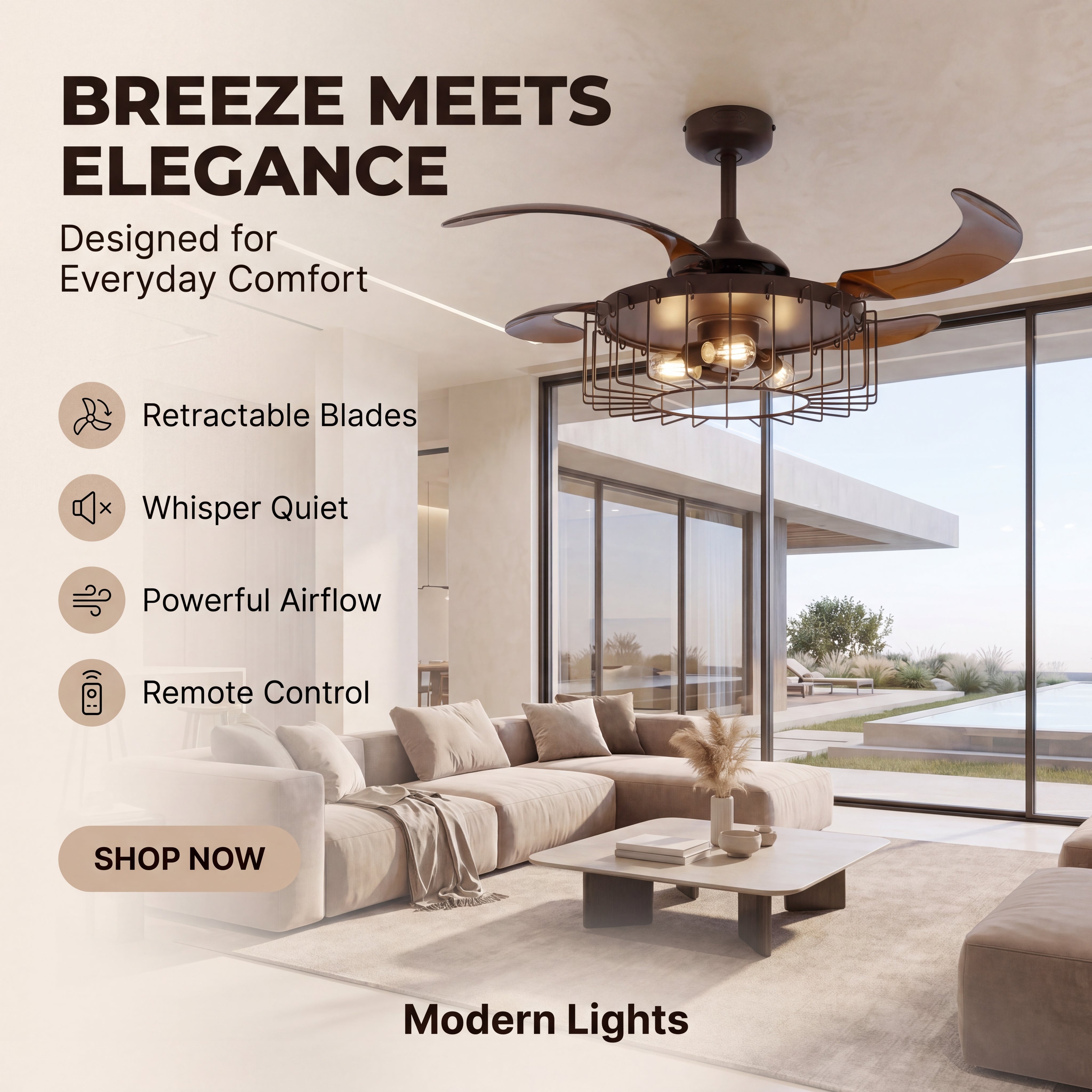 48 Inch Oil Rubbed Bronze Retractable Blade Ceiling Fan