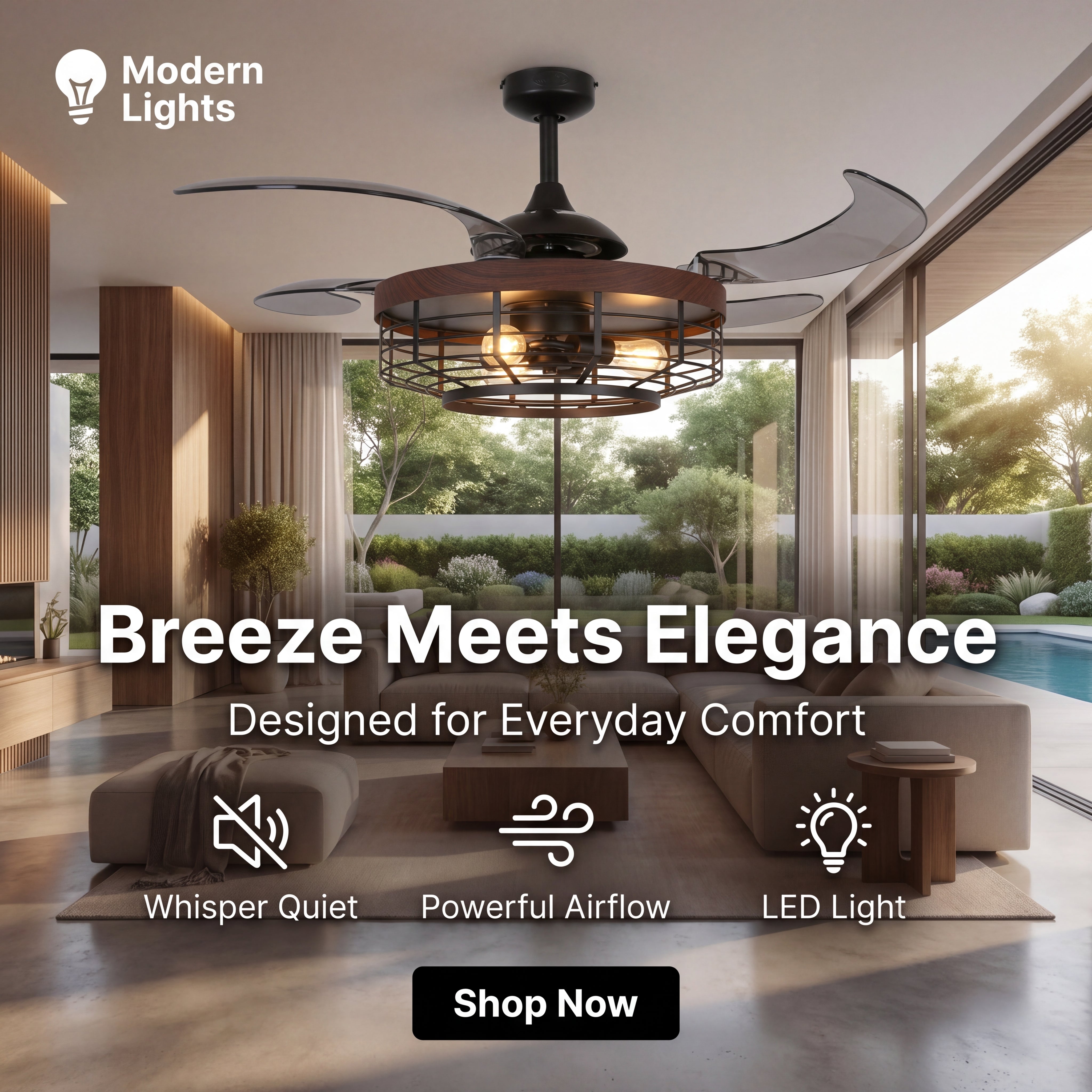 Montclair 48 Inch 3 Light Black Fan with Retractable Blades