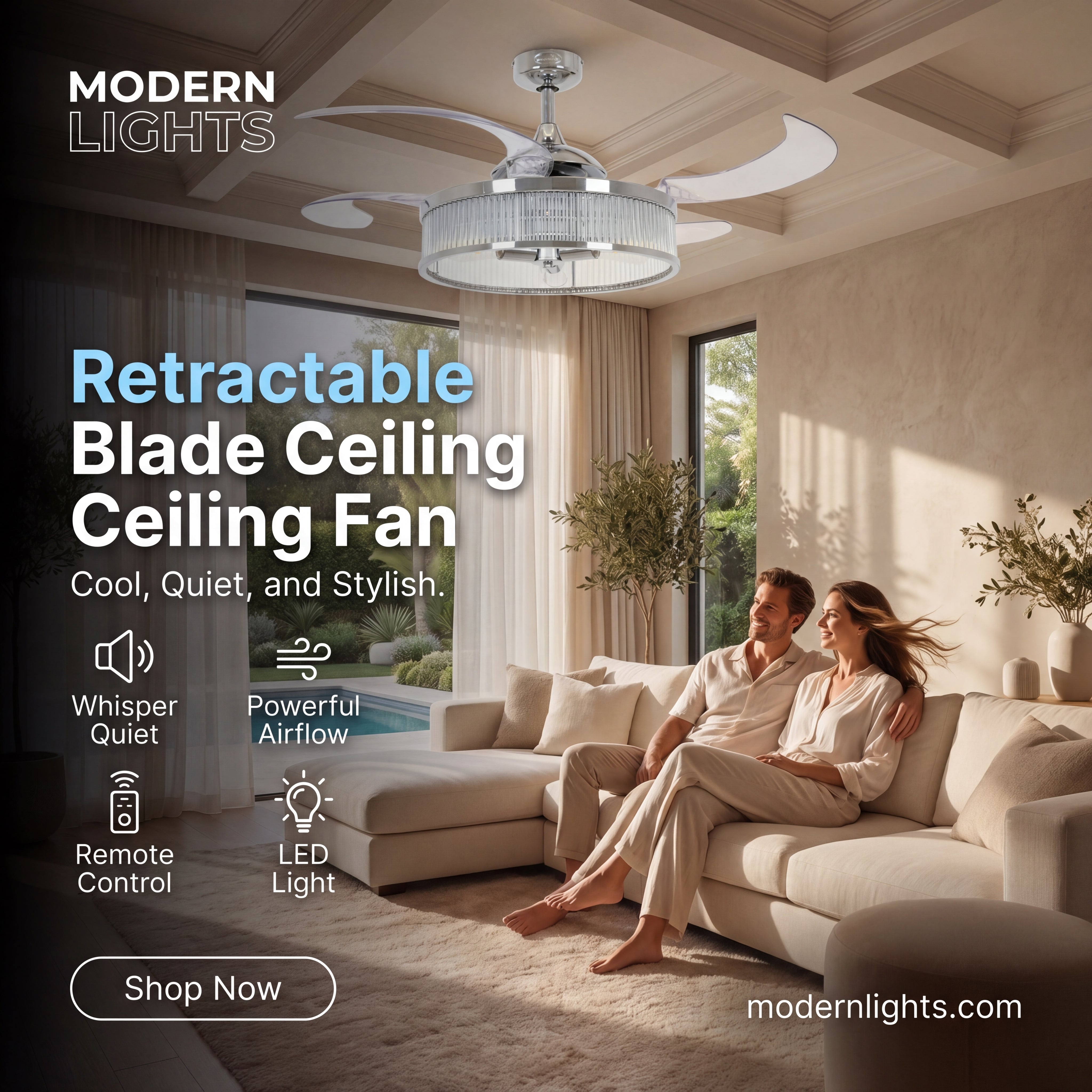 Corbelle 48 Inch 3 Light Chrome Fan with Retractable Blades