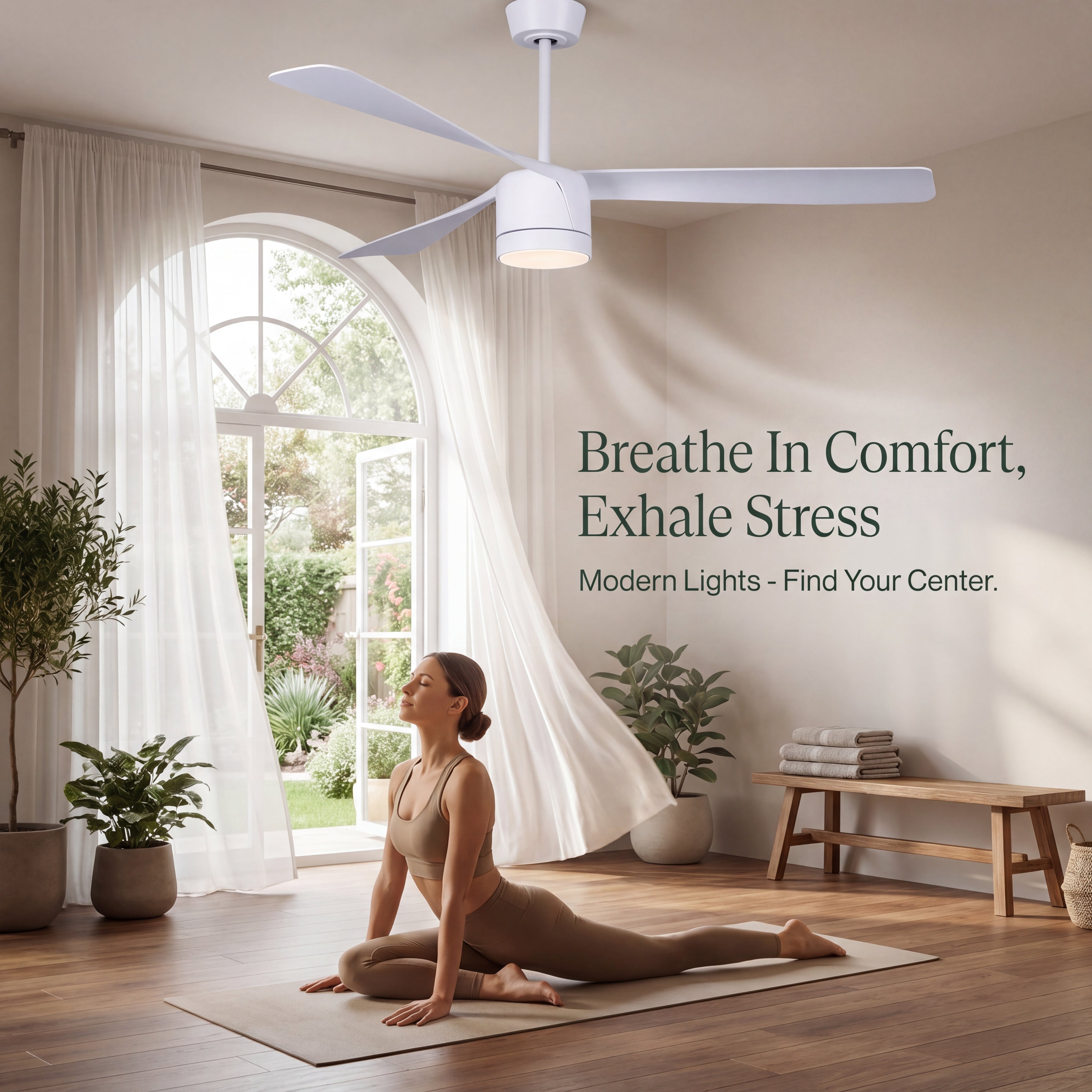56 Inch 1 Light LED Indoor Outdoor White Fan with Remote