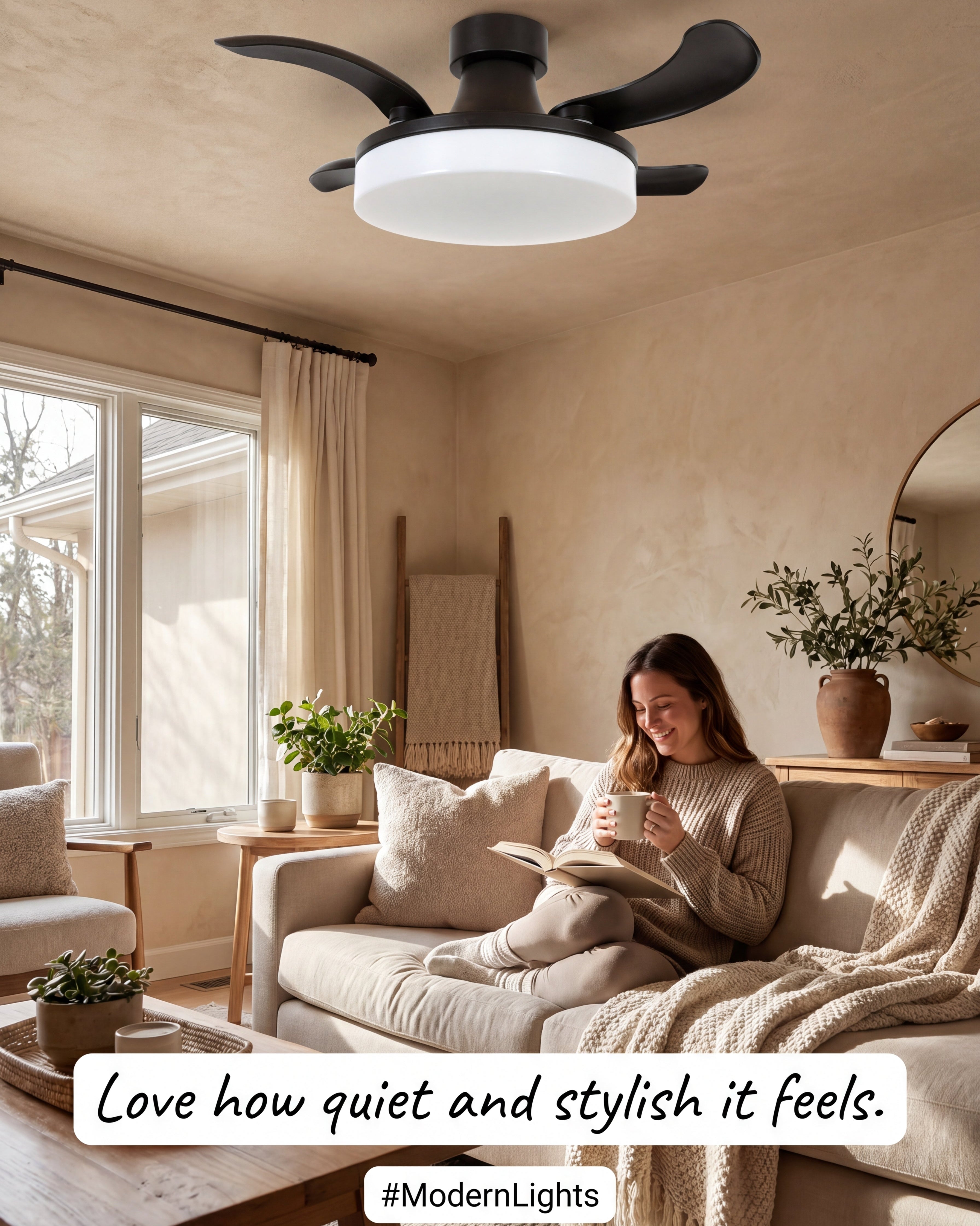 36 Inch Matte Black Retractable Blade Ceiling Fan