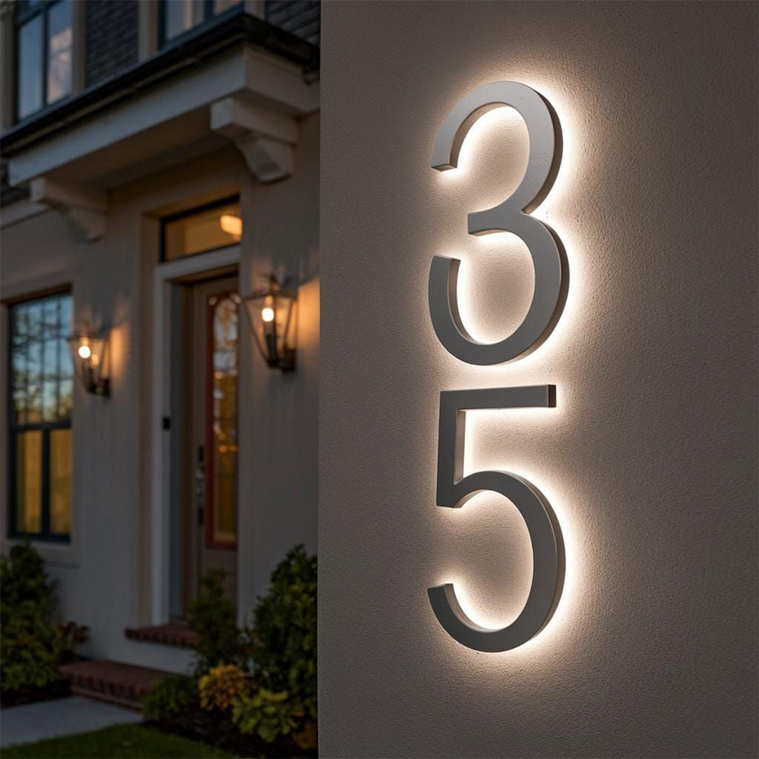 Personalized Stainless Steel Address Numbers – Lighted Home Sign with Modern Design