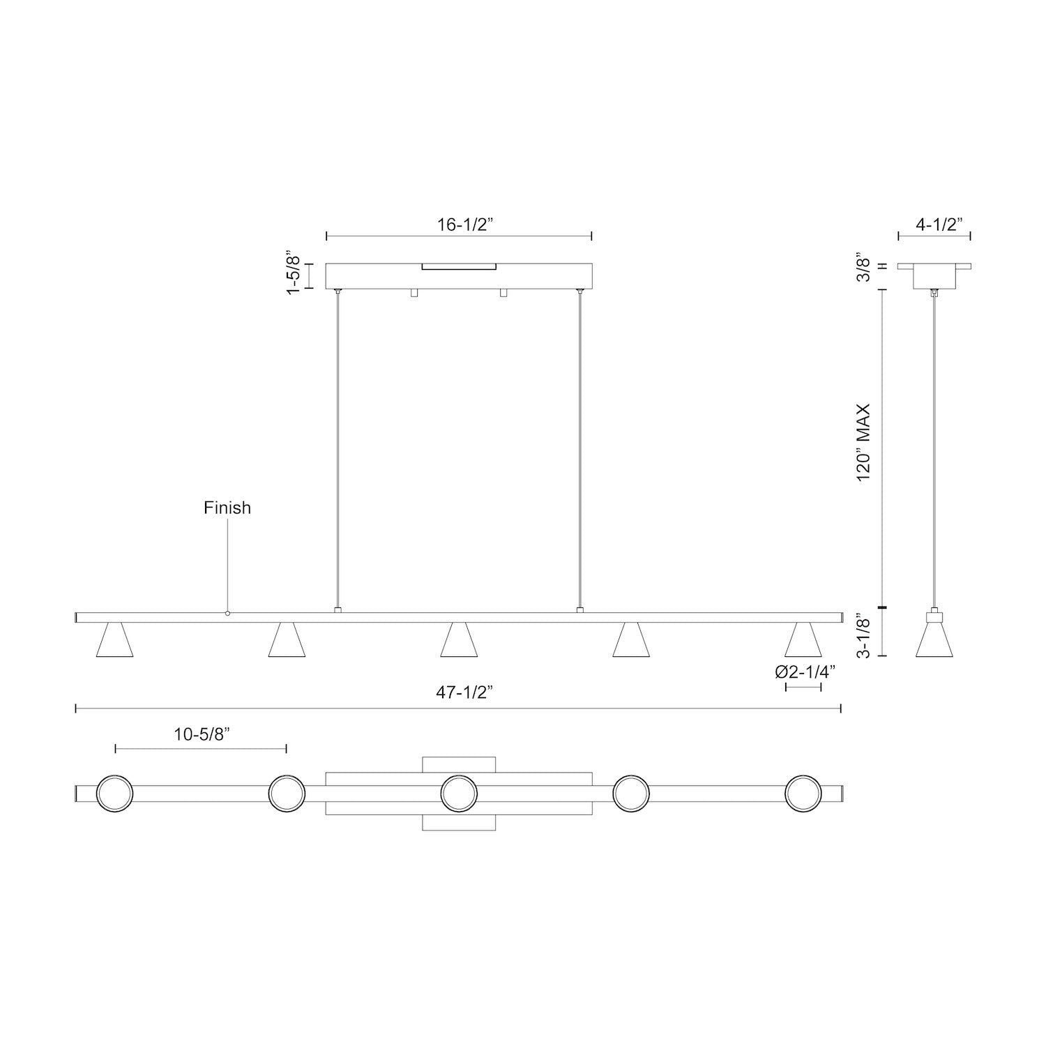 Dune 47-in Aluminum Linear Pendant