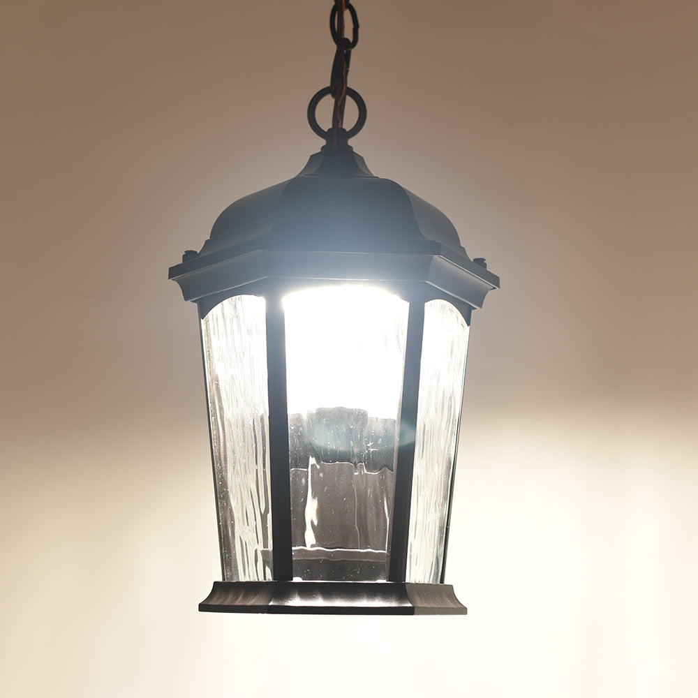 LED Flickering Flame Hanging Security Light Bronze with Water Glass